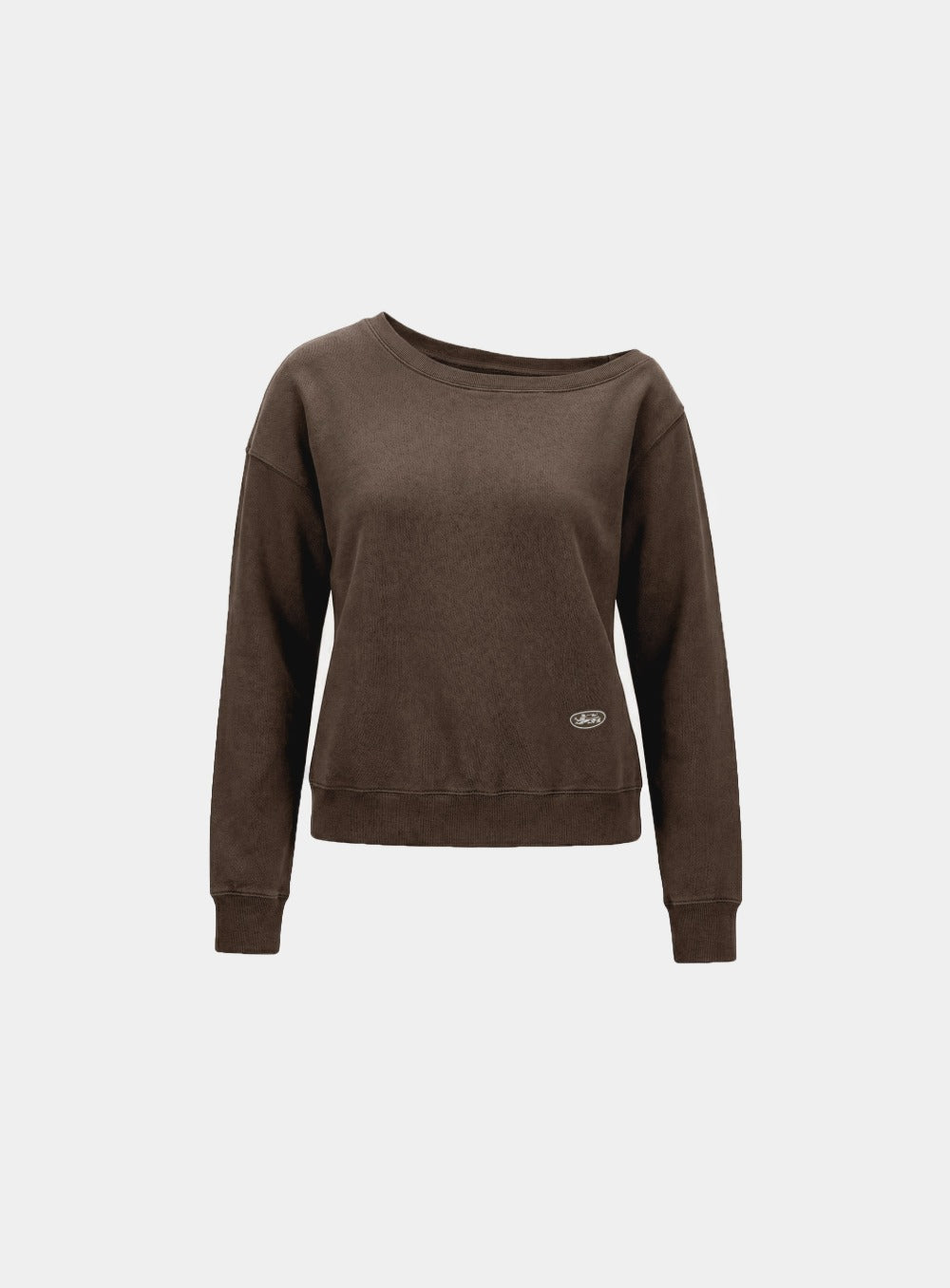 [w-sweatshirt26-002] BS Soft Terry Off-the-Shoulder Sweatshirt - Brown