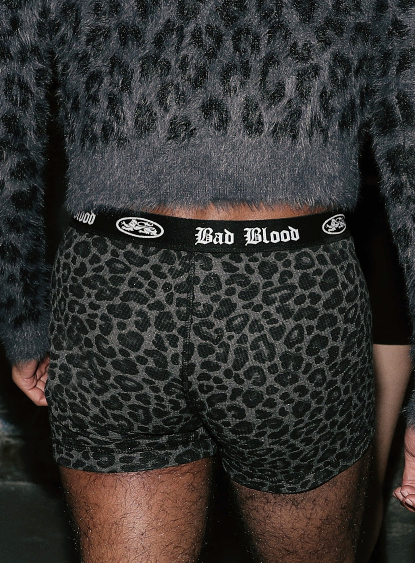 [w-pnt25-013] Mystic Waffle Knit Boxer Briefs - Black Leopard