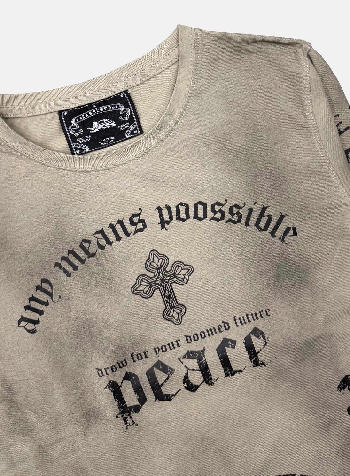 [w-tee26-071] Peace Not War Slim Long Sleeve T-Shirt - Dusty Beige