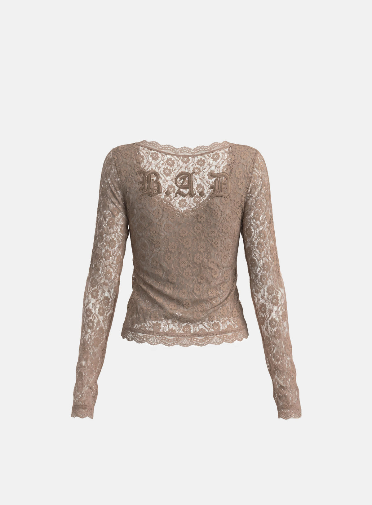 [w-tee26-283] H.B.B. Lace Deep Round Long Sleeve - Nude