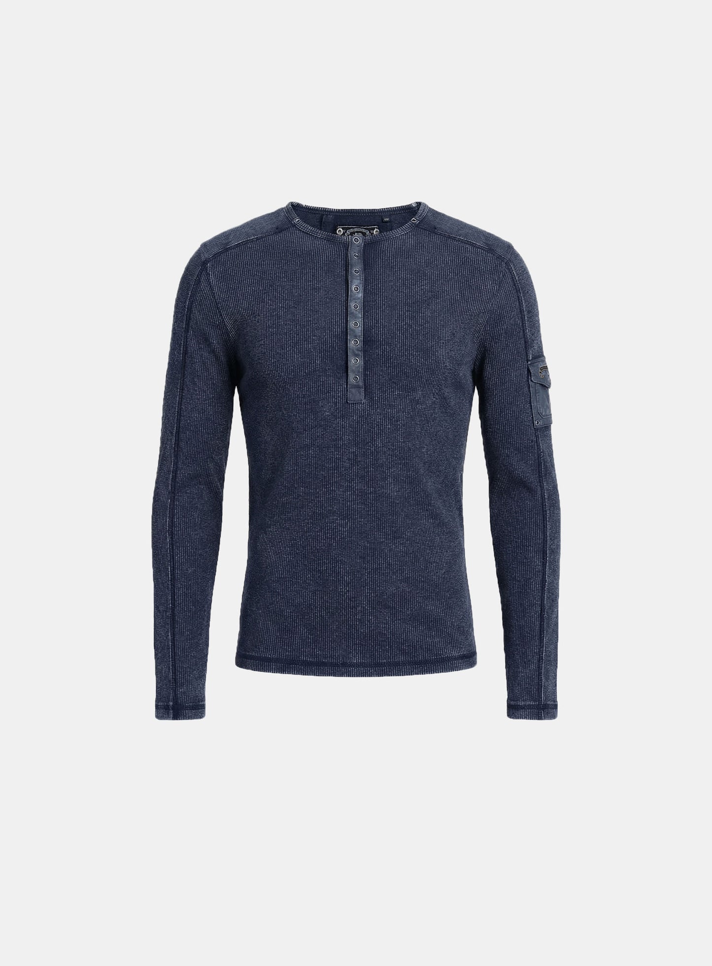 [w-tee26-008] Viper Cotton Rib Henley Neck Long Sleeve - Blue