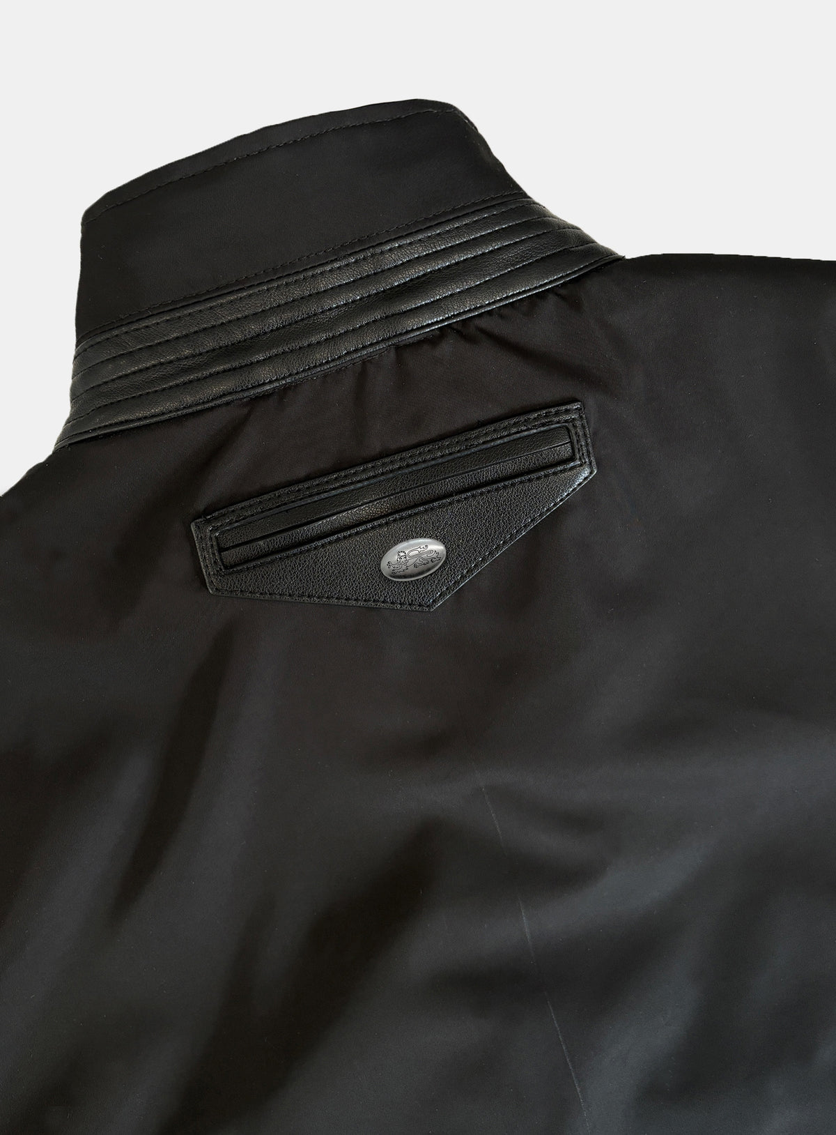 [w-jkt26-037] Contour Technical Leather Panel High-Neck Jacket - Black