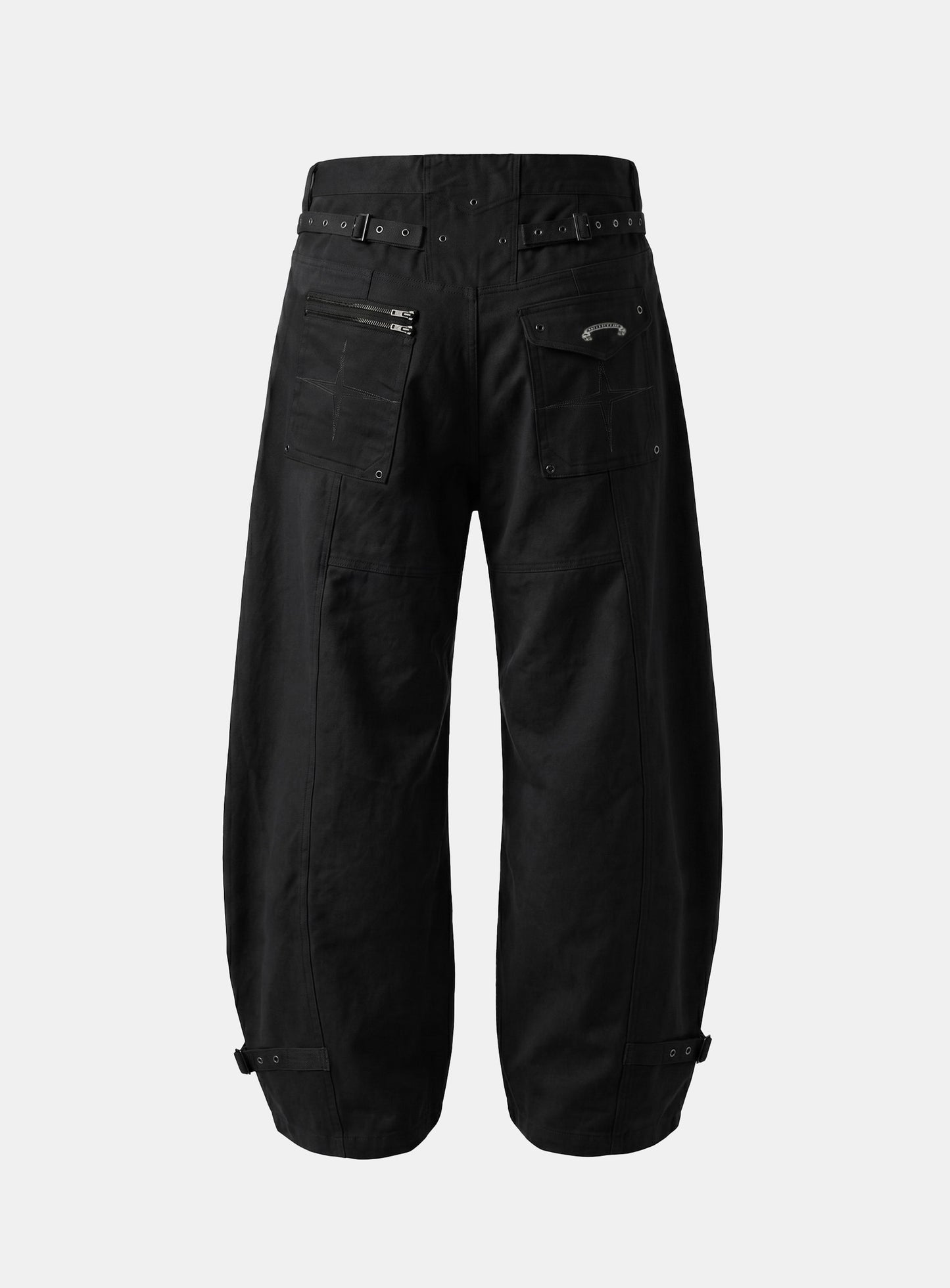 [w-pts26-112] Eco Button Fly Curved Cargo Pants - Black