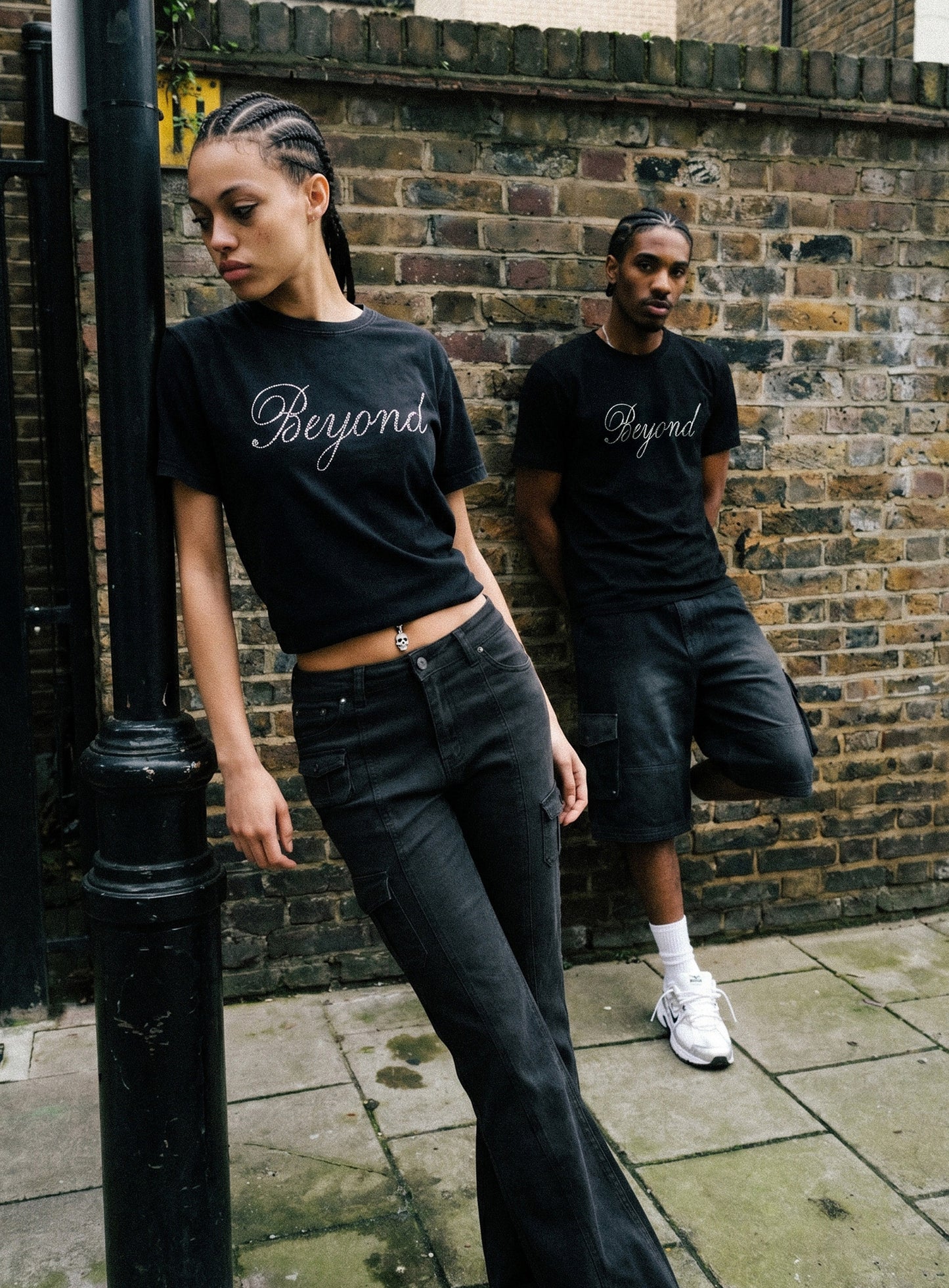 [w-tee26-145] Beyond Rhinestone Short Sleeve T-Shirt - Black