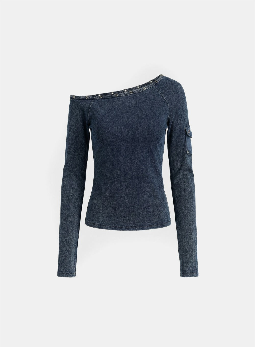 [w-tee26-011] Viper Cotton Rib Asymmetric Top - Blue