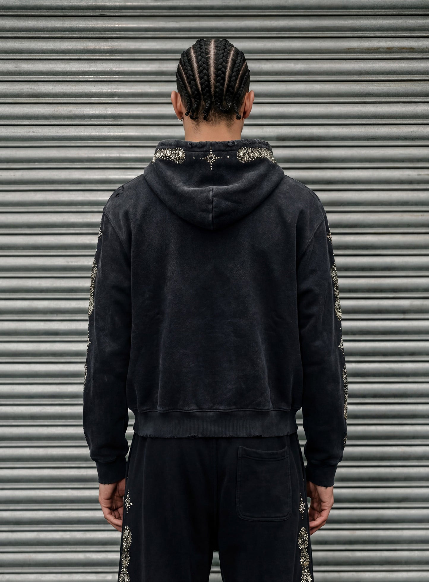 [w-pts25-076] Viper Gemstone 2-Way Curved Jogger Trousers -Black