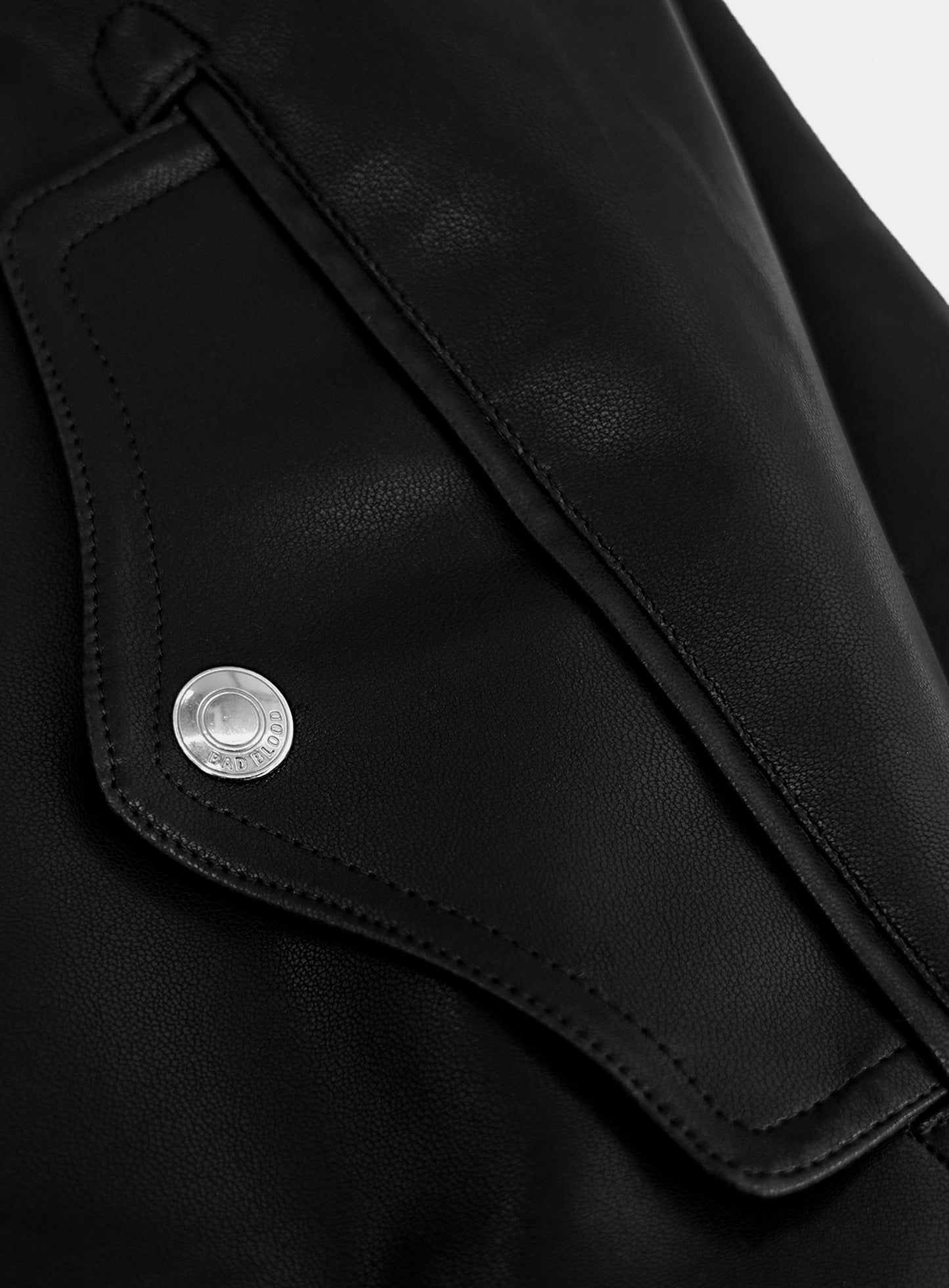 [w-jkt26-015] Leather High-Neck Jacket - Black