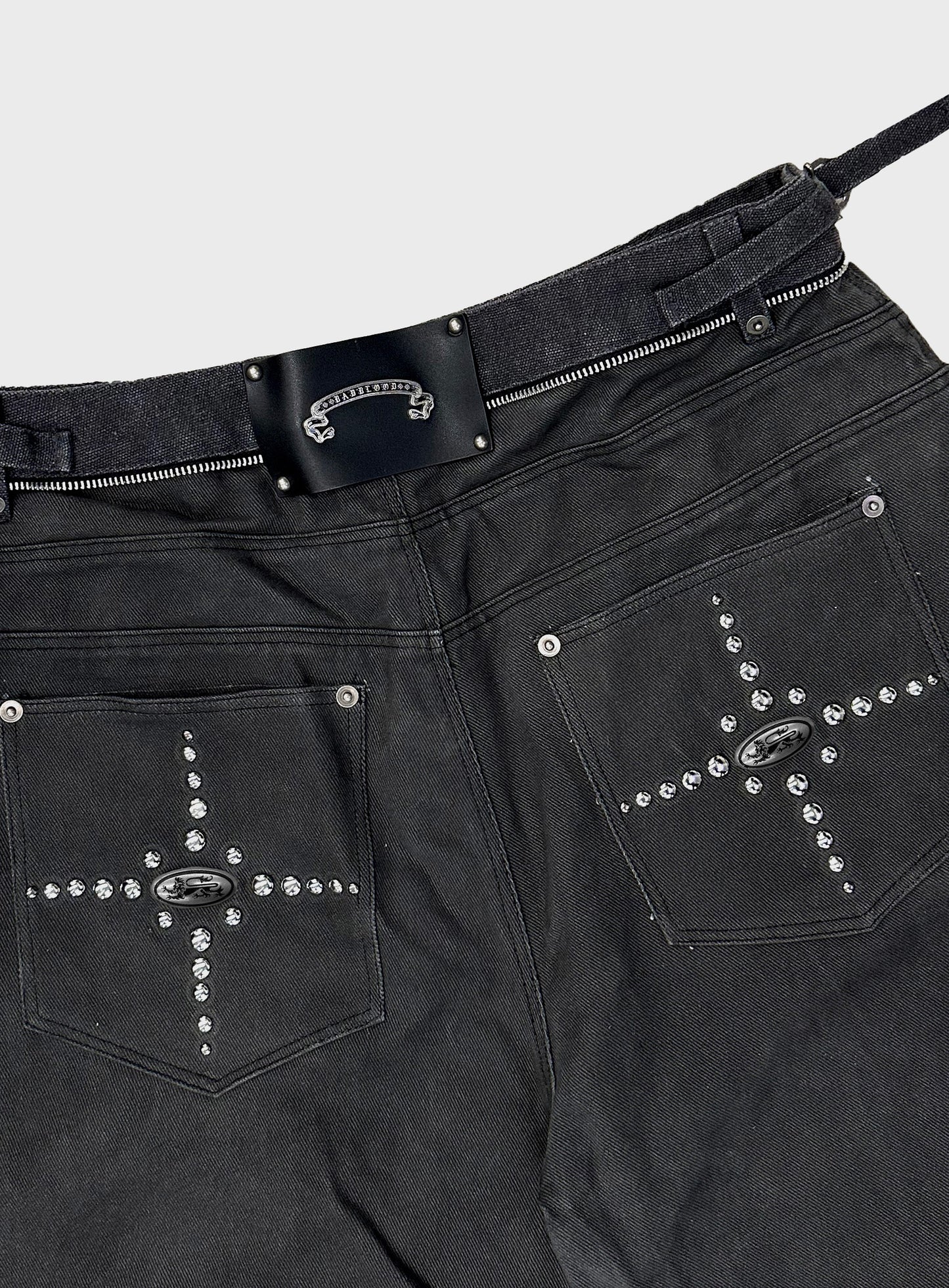 [w-pts25-117] Star Studded Convex Pants - Dusty Black