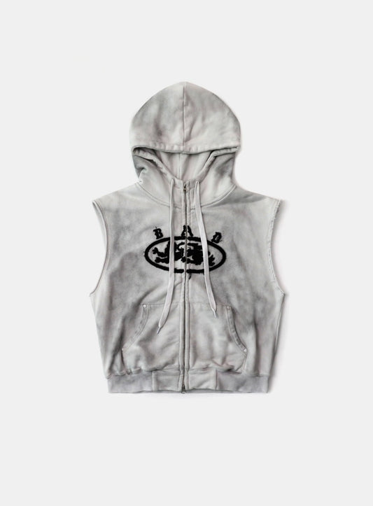 Mystic Patch Sleeveless Hooded Zip-Up - Washed White