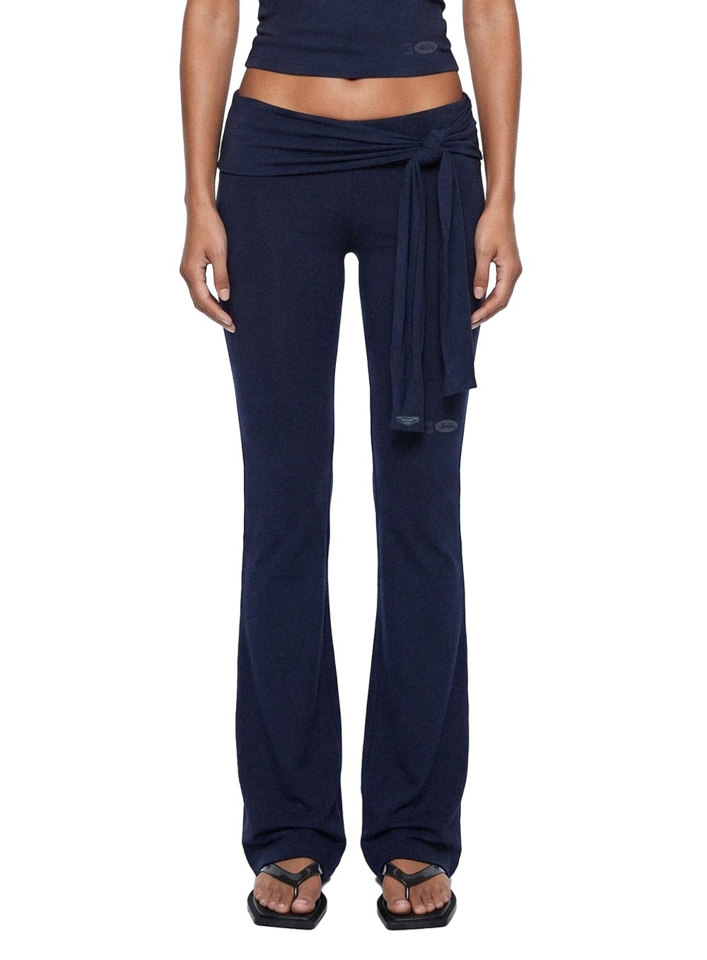 [w-pts26-076] Everyday Tie-Waist Bootcut Pants - Navy