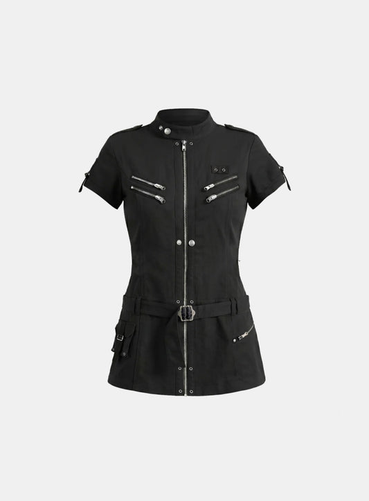 [w-drs26-002] Alpha 1 Utility 1/2 Sleeve Mini Dress - Black