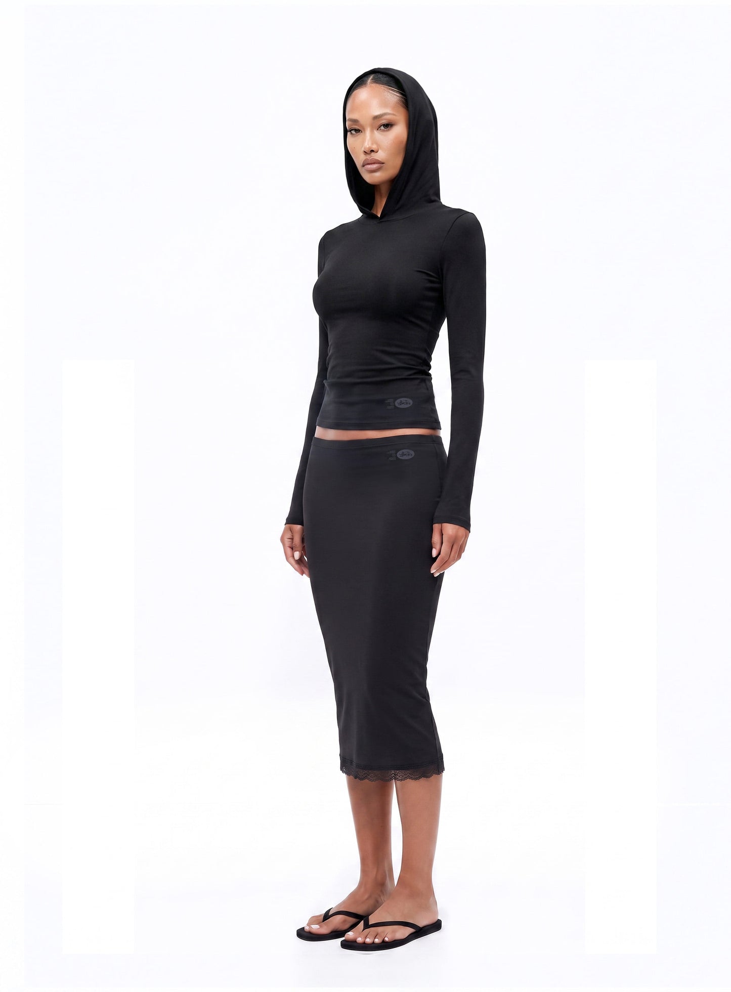 [w-skt26-022] Everyday Lace Midi Skirt - Black