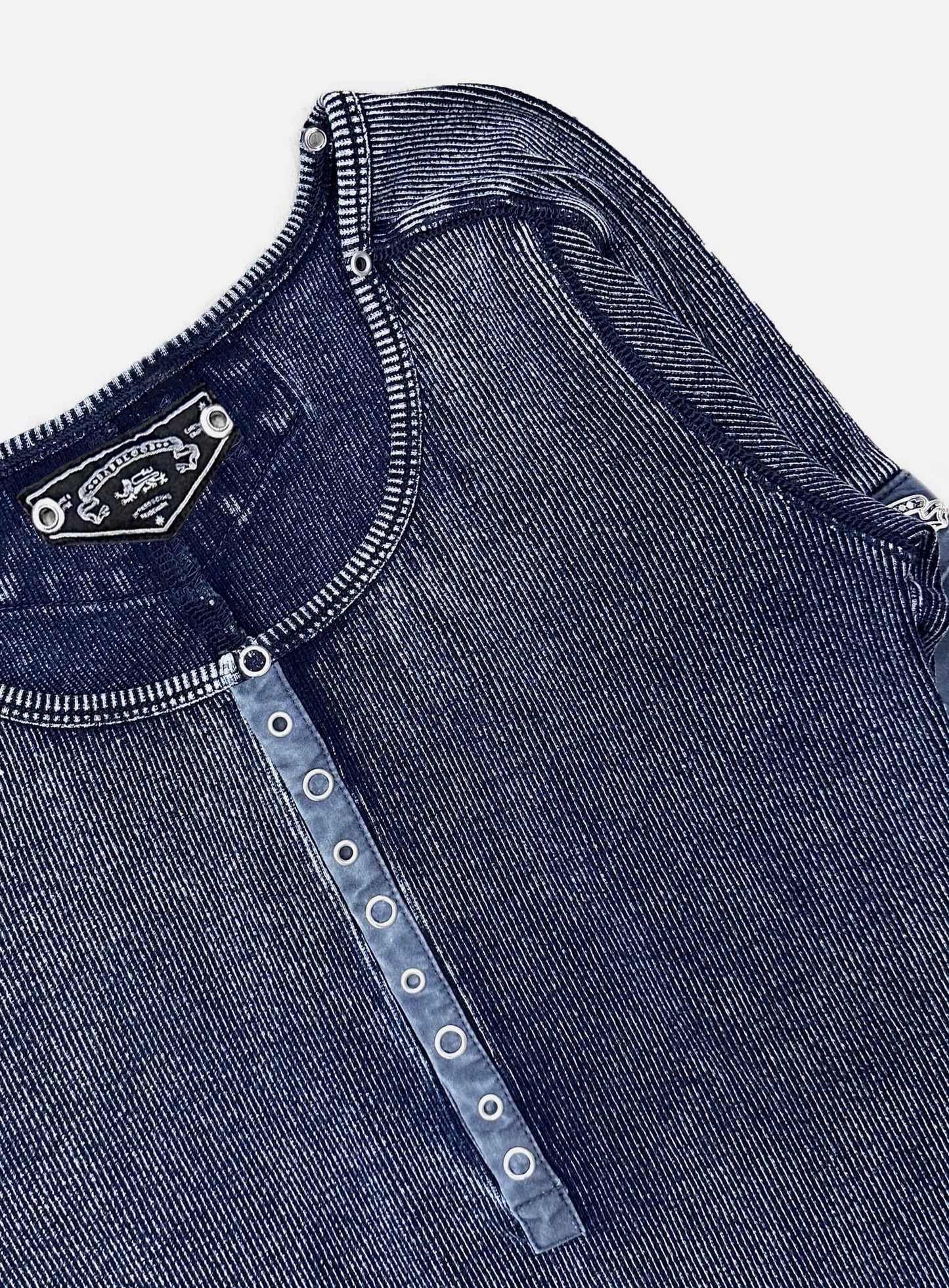 [w-tee26-008] Viper Cotton Rib Henley Neck Long Sleeve - Blue
