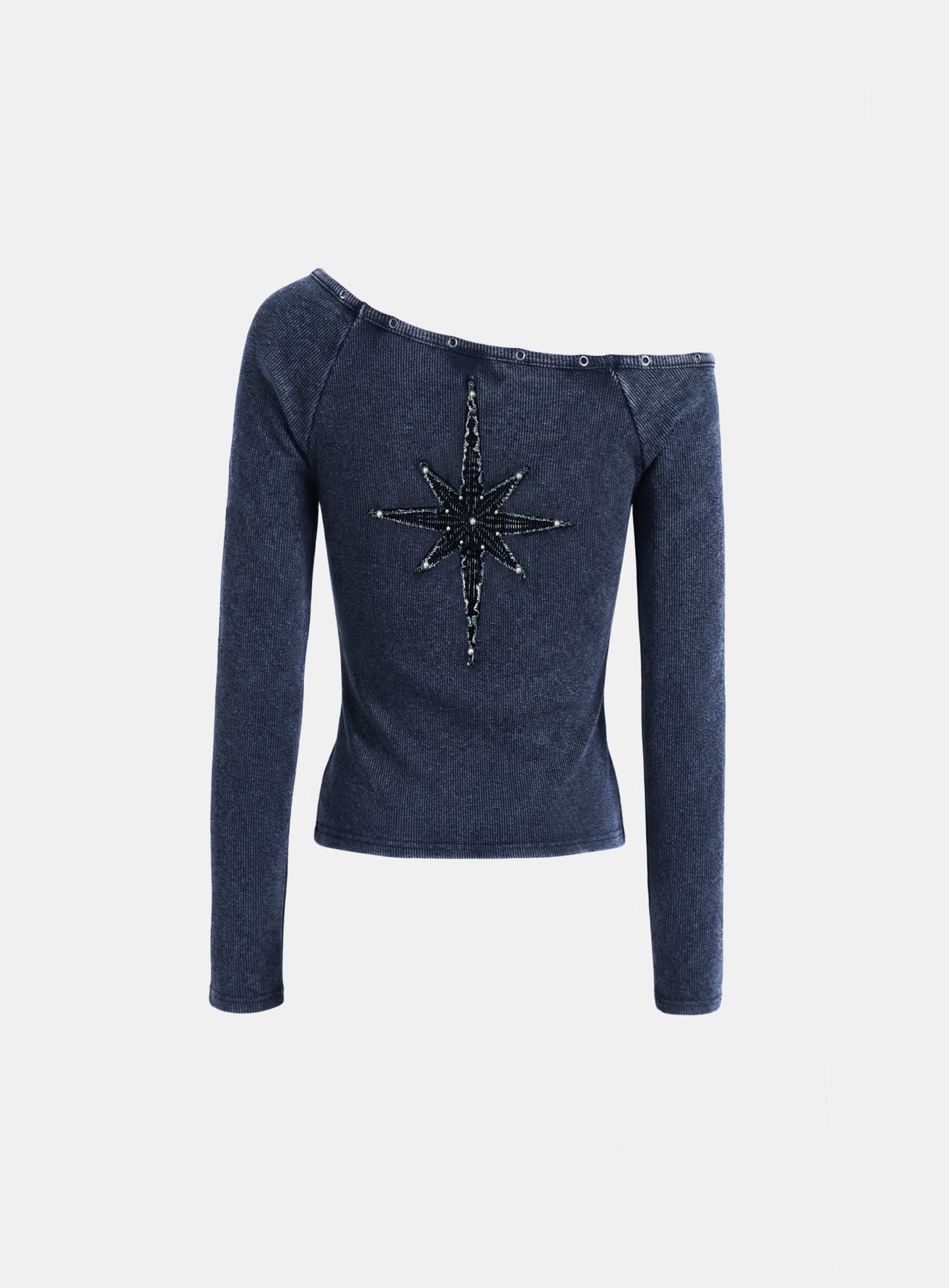 [w-tee26-011] Viper Cotton Rib Asymmetric Top - Blue