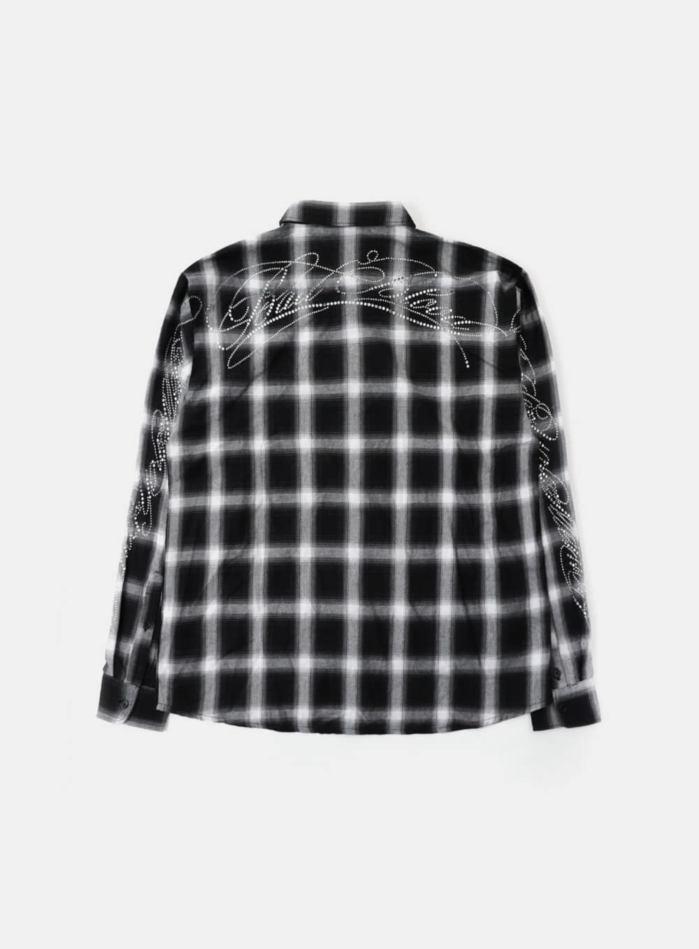 [w-sht25-017] Dark Classic MYM Rhinestone Shirt - White Check