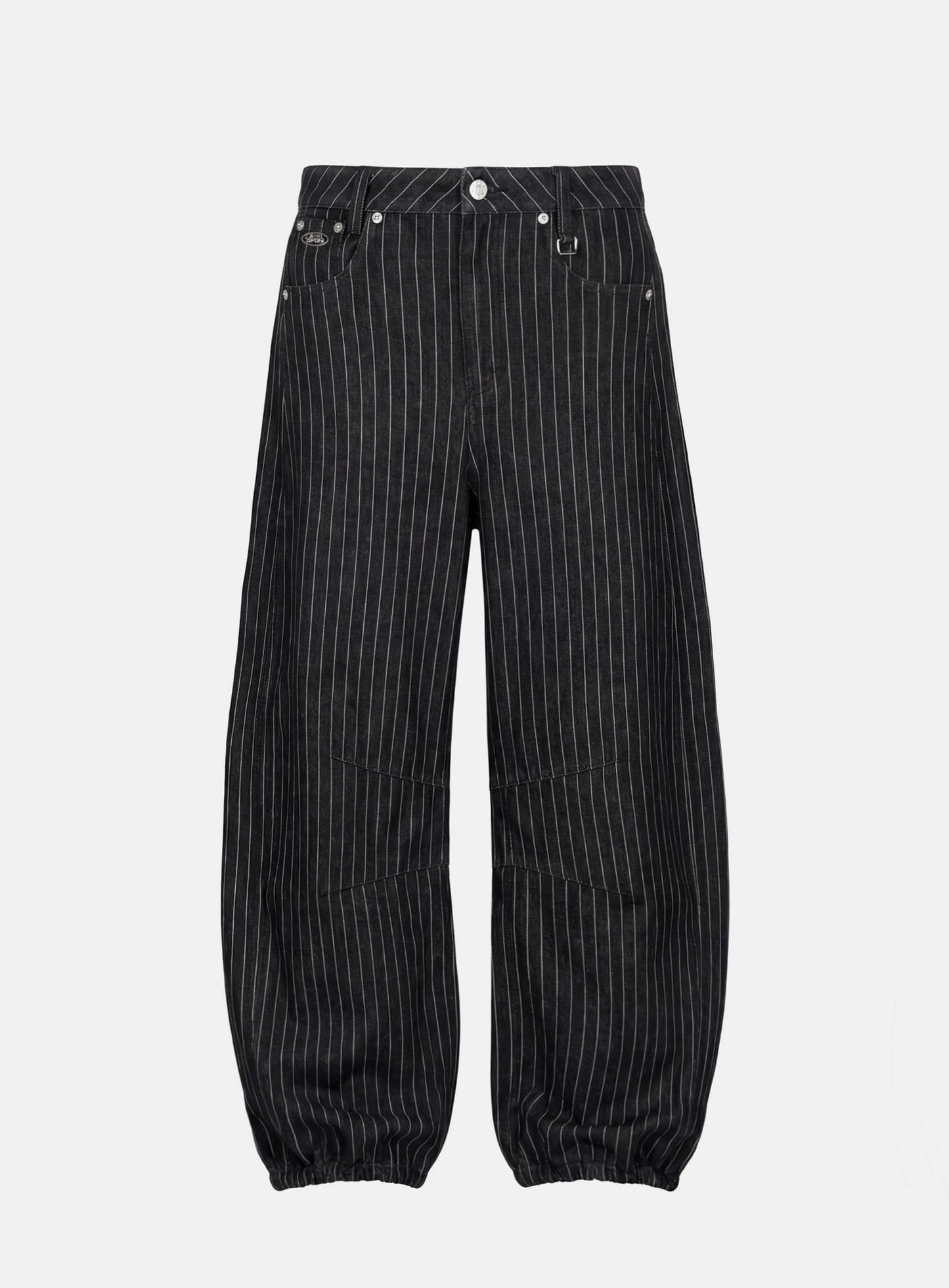 [w-pts25-107] 0519 Shinchiback Curved Pants - Black/Striped