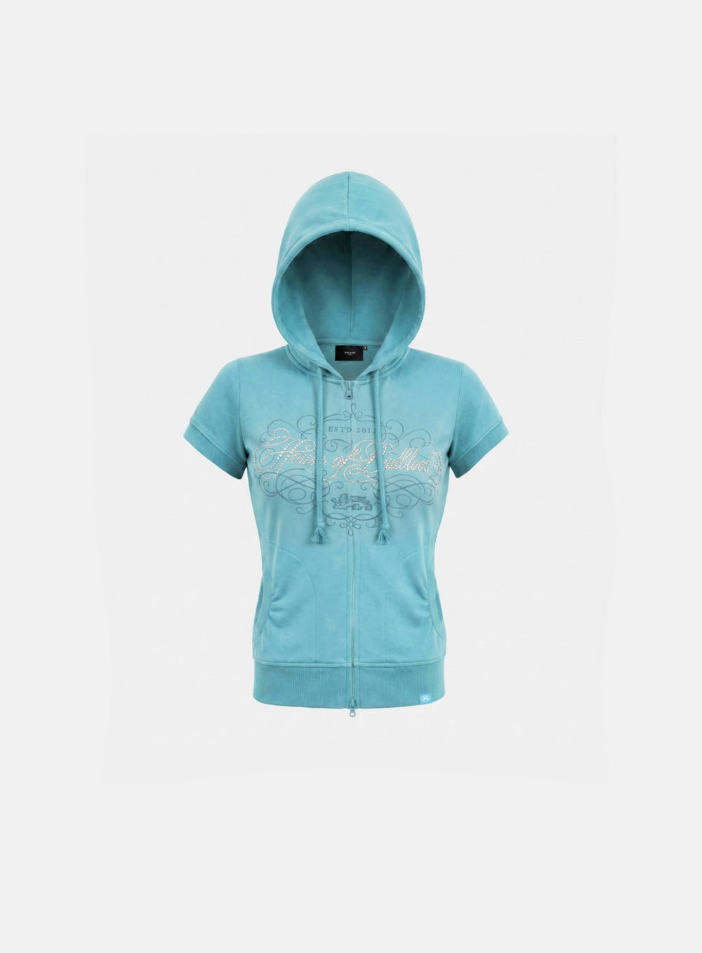 [w-hde26-049] H.B.B. Rhinestone 1/2 Sleeve Hooded Zip-Up - Mint