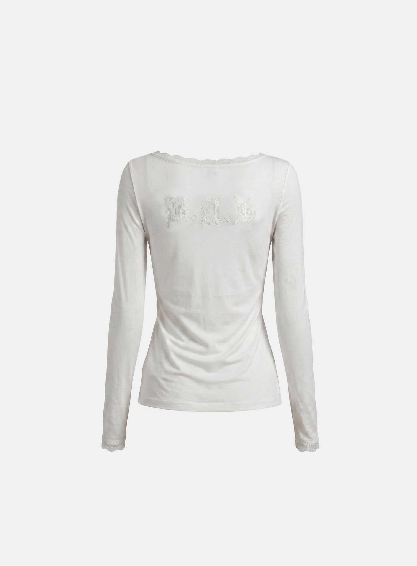 [w-tee26-178] Lace Layered Loose-Fit Long Sleeve T-Shirt - White