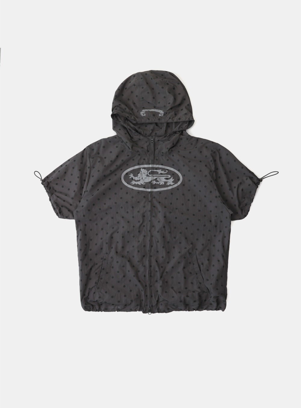 Mystic Nylon Reflective Short Sleeve Hooded Zip-Up - Charcoal Dot