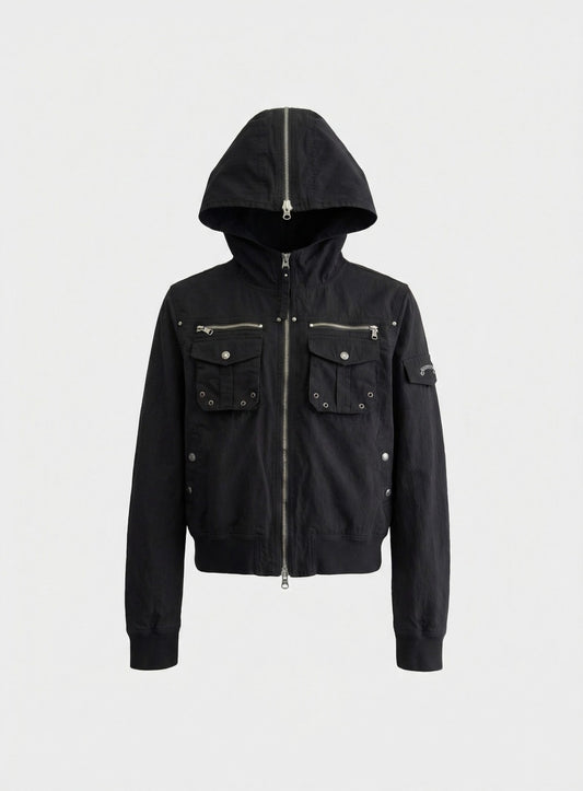 [w-jkt26-025] Daytona Nylon Hooded jacket - Black