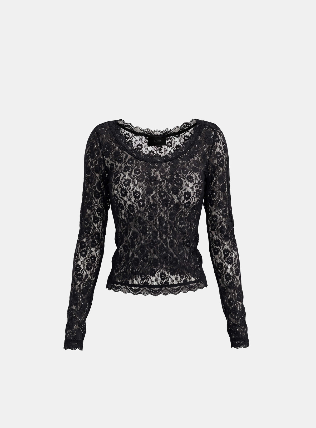 [w-tee26-284] H.B.B. Lace Deep Round Long Sleeve - Black