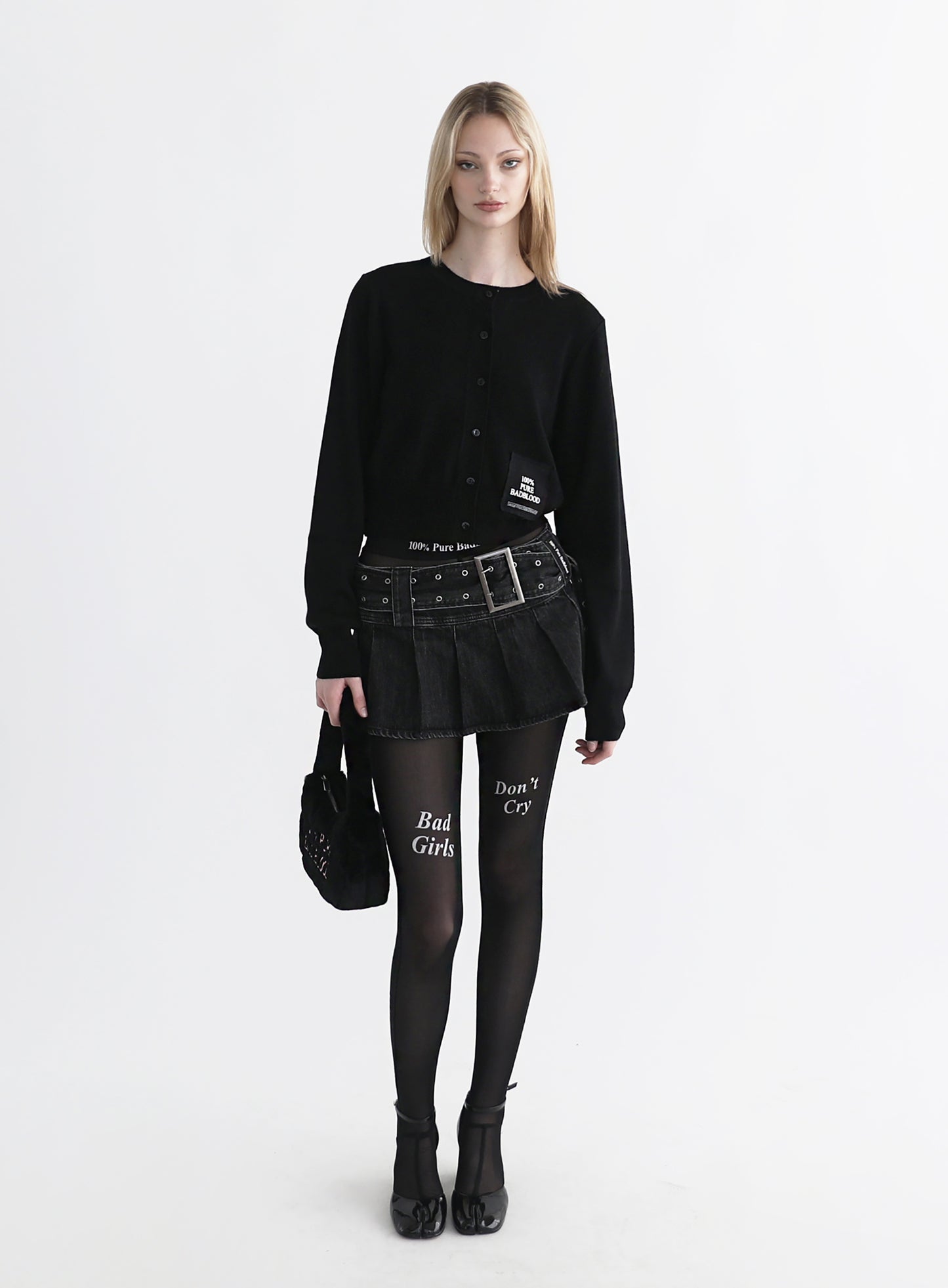 Pure Crew Neck Cardigan - Black