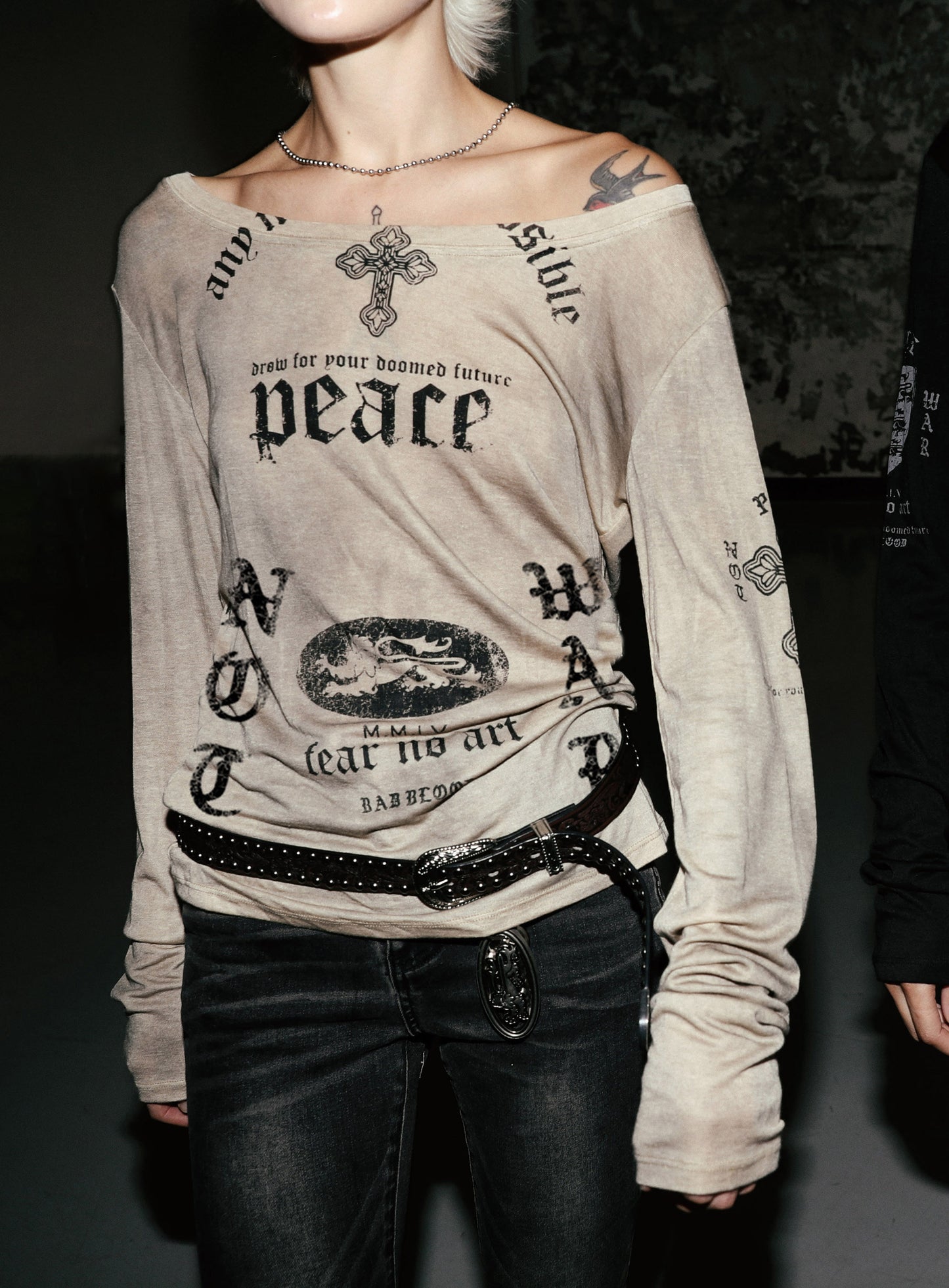 PEACE NOT WAR Loose Fit Tee - Dusty Beige