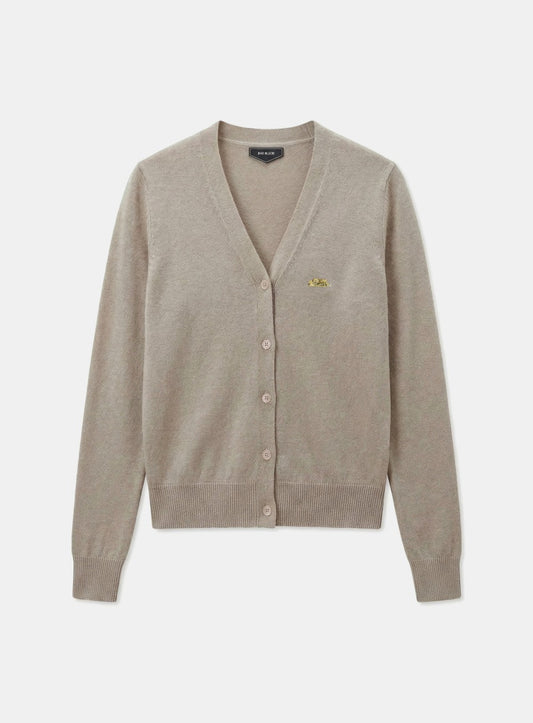 [w-knt26-016] Fine Merino Wool V-Neck Cardigan - Sand
