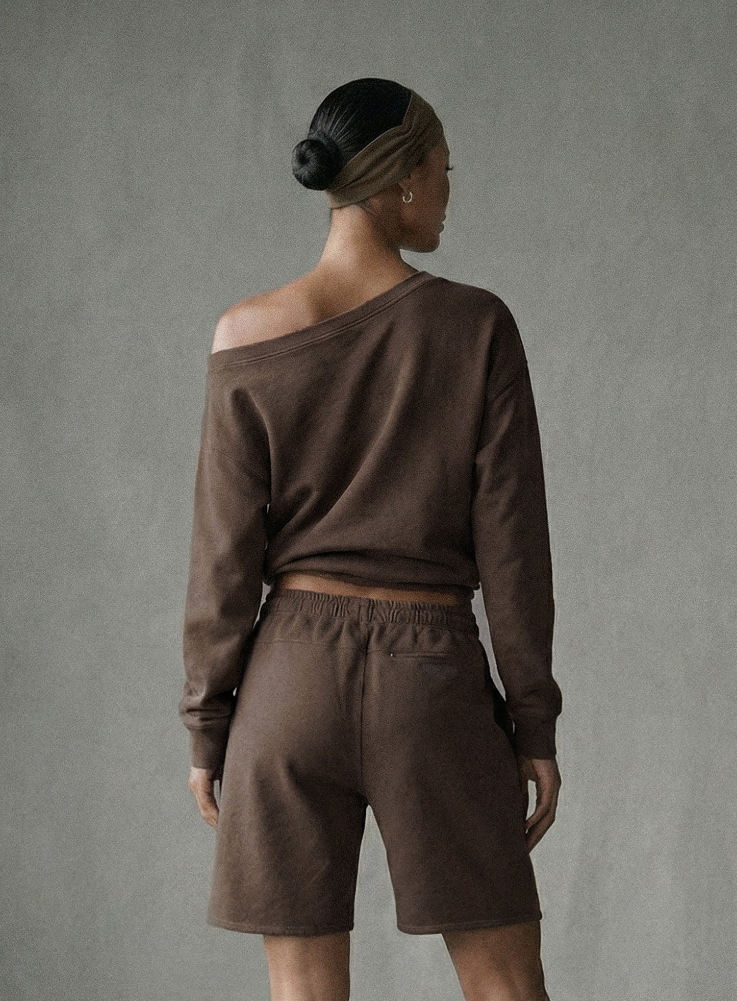 [w-sweatshirt26-002] BS Soft Terry Off-the-Shoulder Sweatshirt - Brown