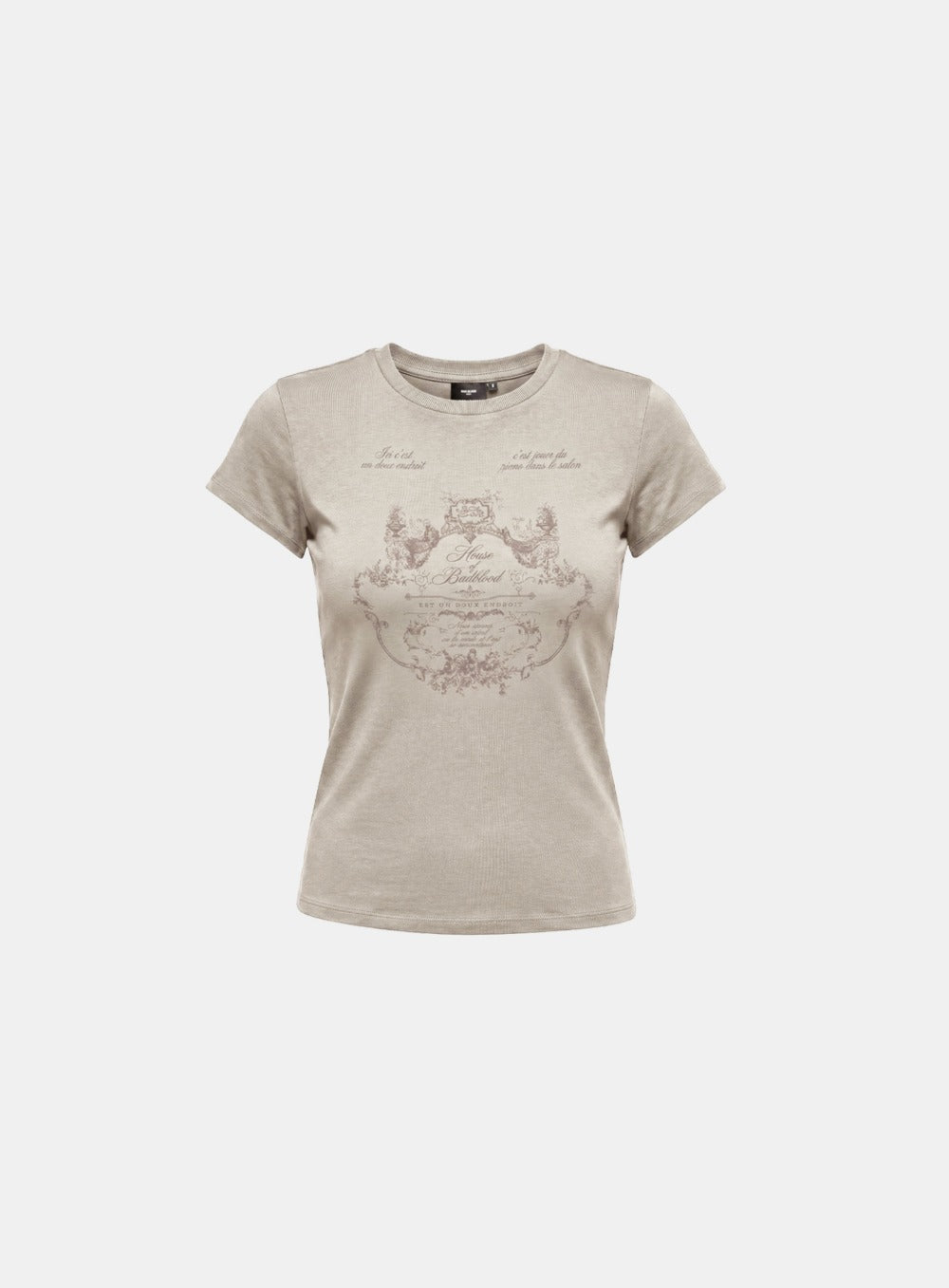 [w-tee26-223] H.B.B. Garden Graphic 1/2 T-Shirt - Beige