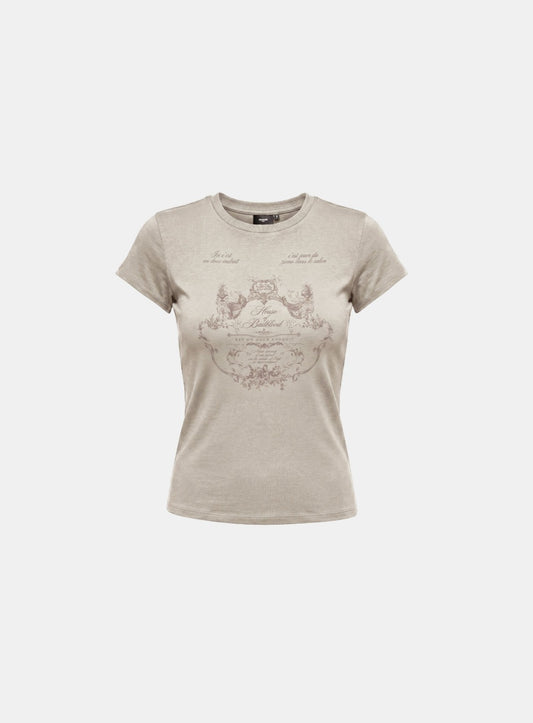 [w-tee26-223] H.B.B. Garden Graphic 1/2 T-Shirt - Beige