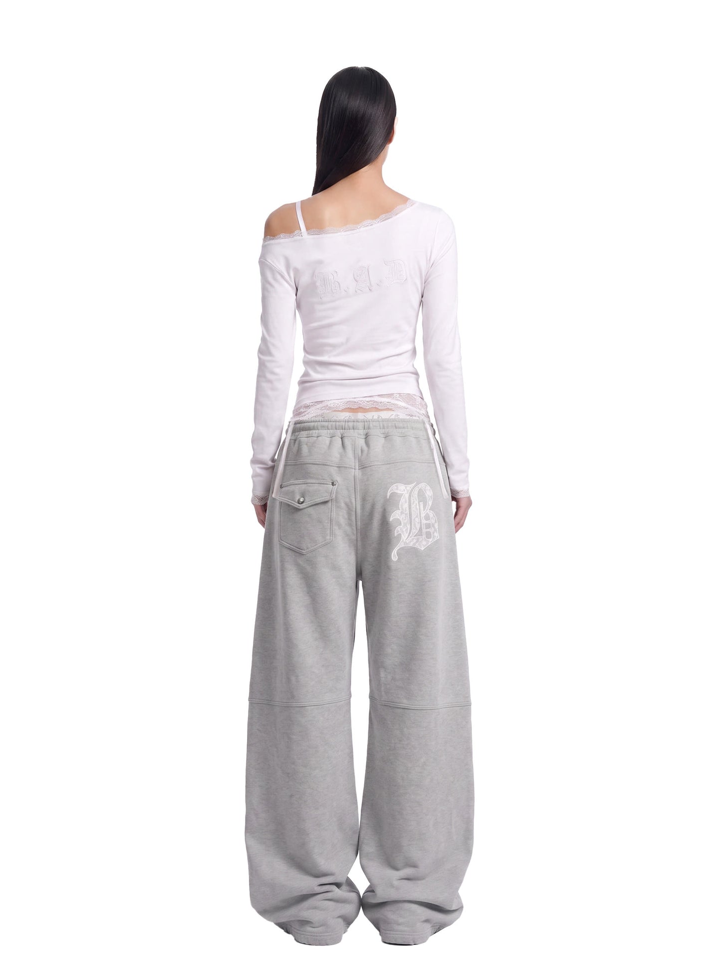[w-tee26-178] Lace Layered Loose-Fit Long Sleeve T-Shirt - White
