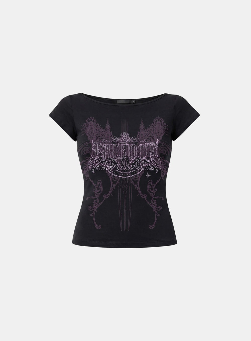 [w-tee26-254] Arcangel Graphic Boat Neck 1/2 T-shirt - Black