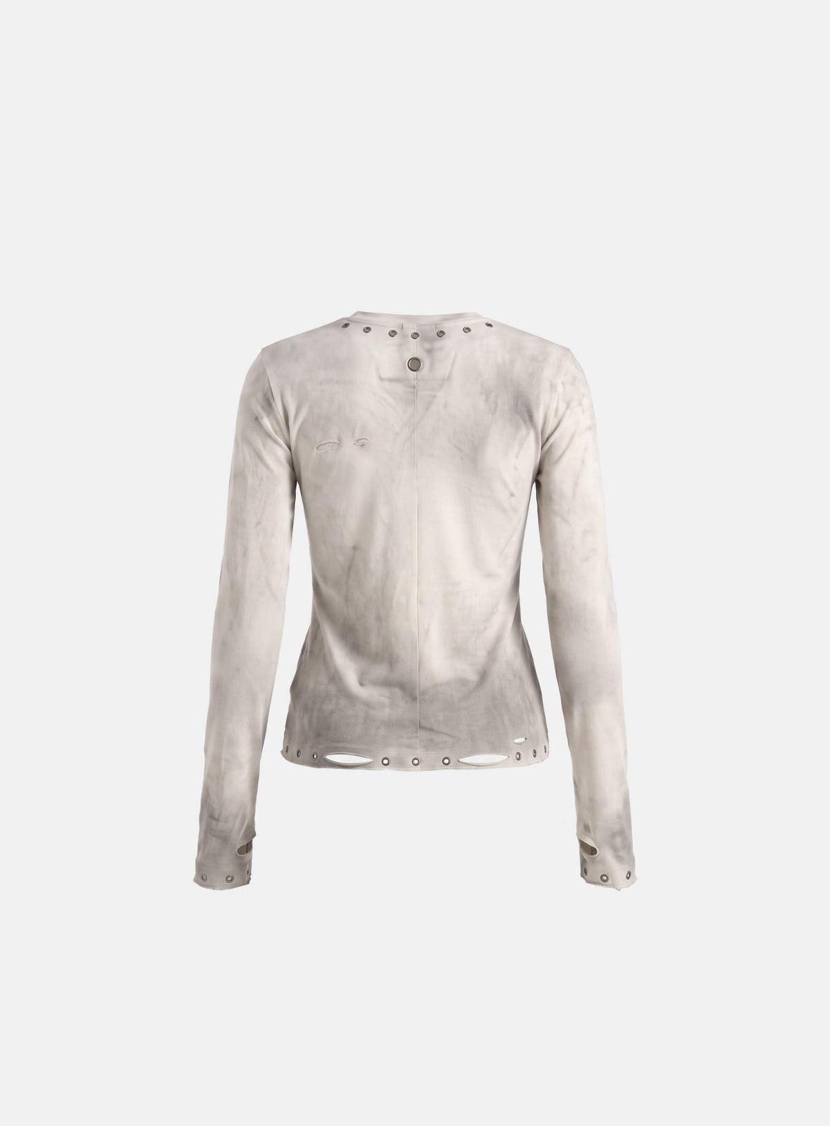 [w-tee26-266] Raven Distressed Eyelet Deep Round Long Sleeve - White