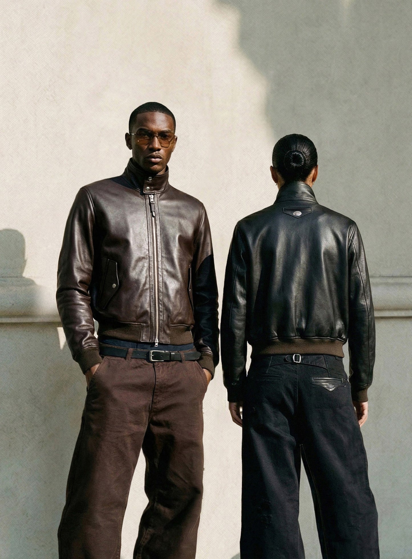 [w-jkt26-015] Leather High-Neck Jacket - Black