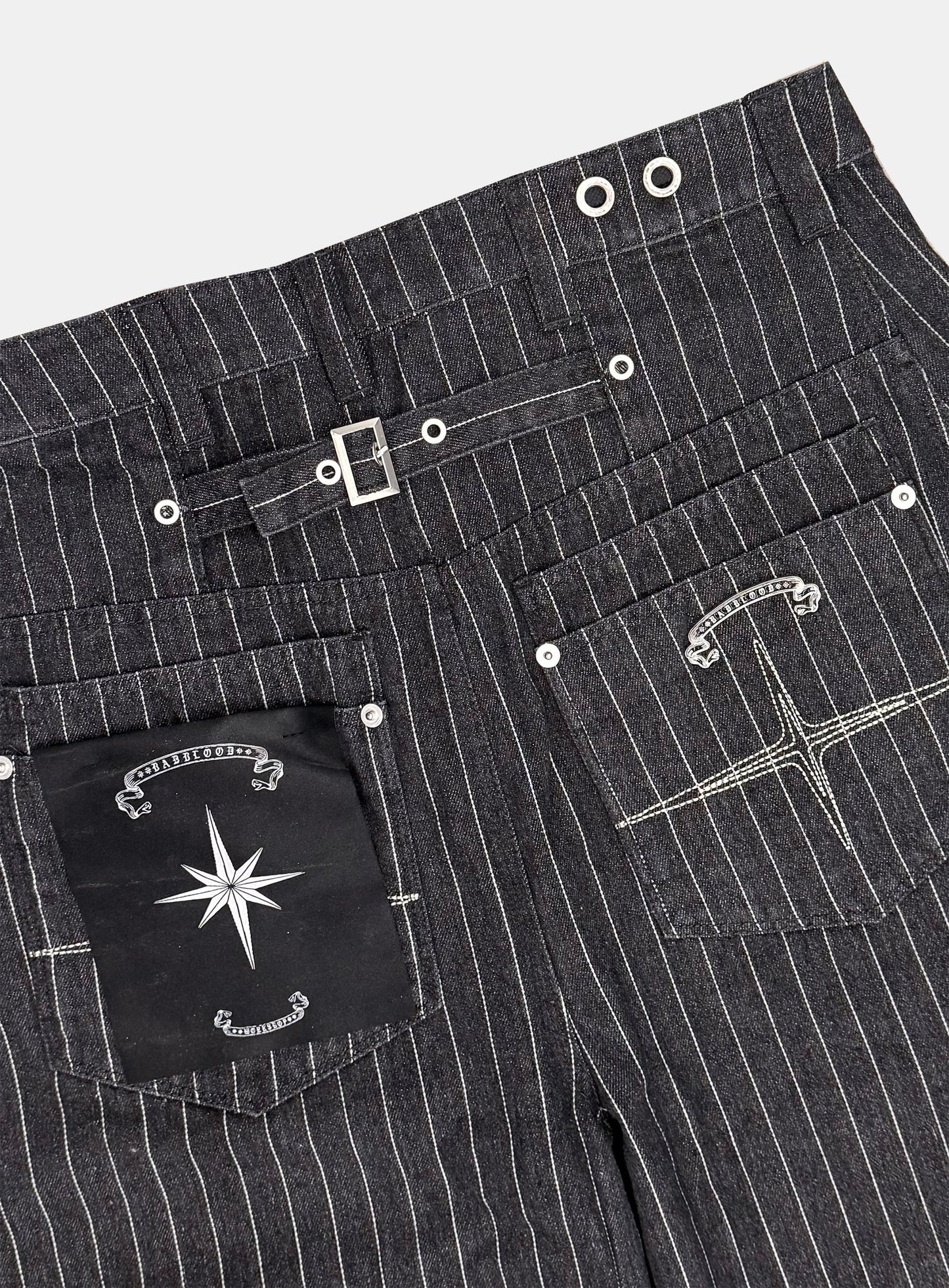 [w-pts25-107] 0519 Shinchiback Curved Pants - Black/Striped