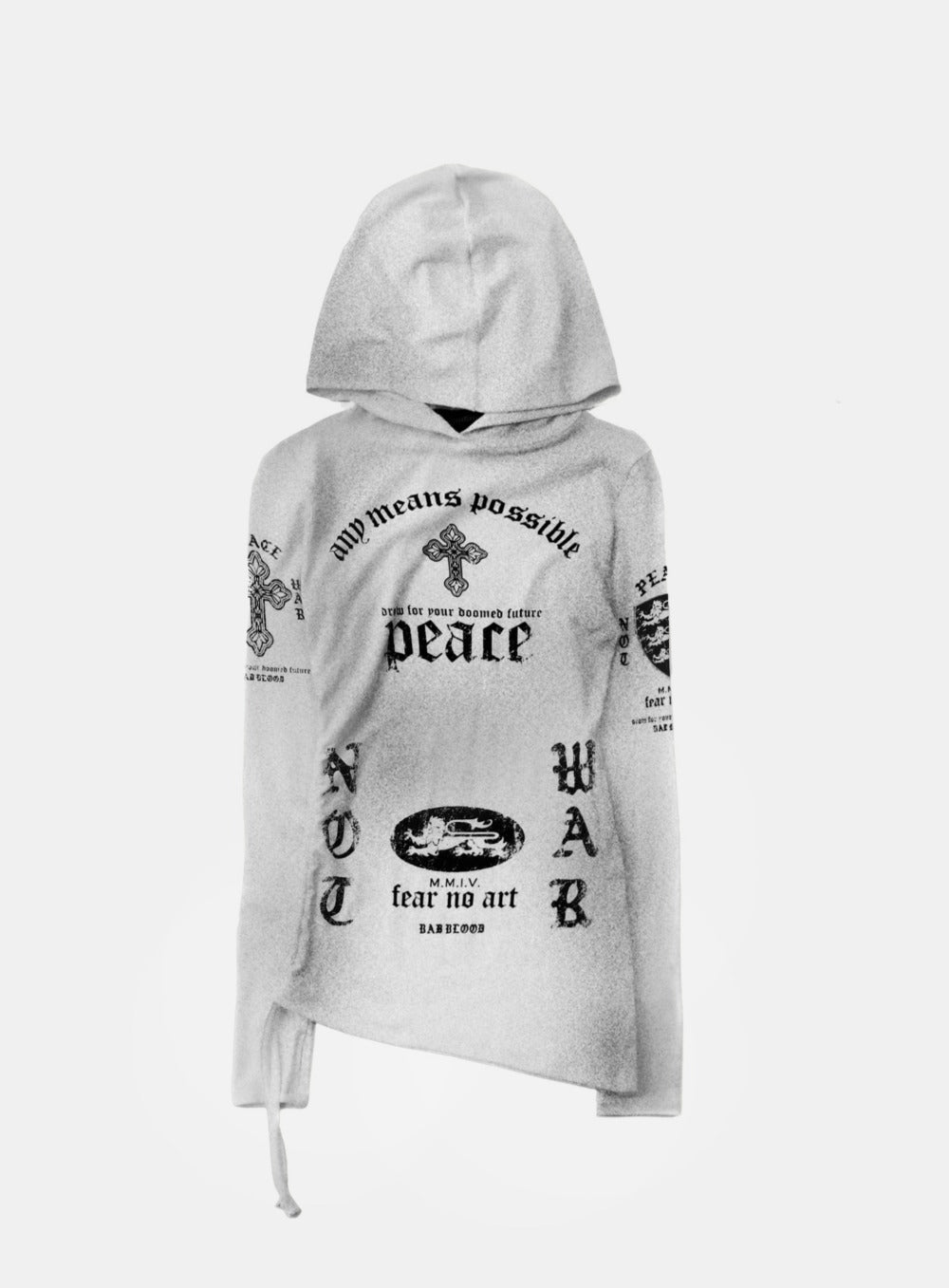 [w-hde25-086] PEACE NOT WAR Slim Cutout Hoodie - White