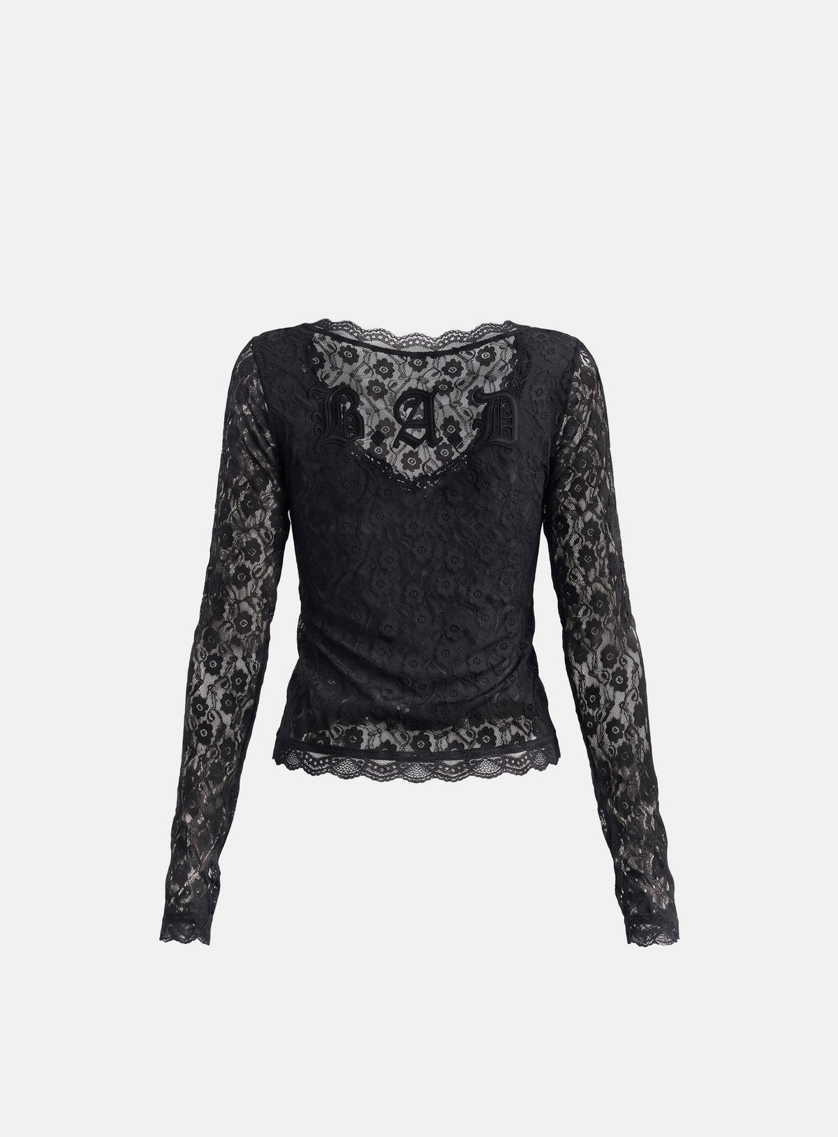 [w-tee26-284] H.B.B. Lace Deep Round Long Sleeve - Black