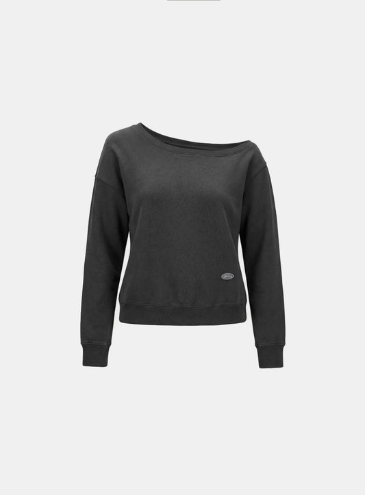 [w-sweatshirt26-003] BS Soft Terry Off-the-Shoulder Sweatshirt - Charcoal