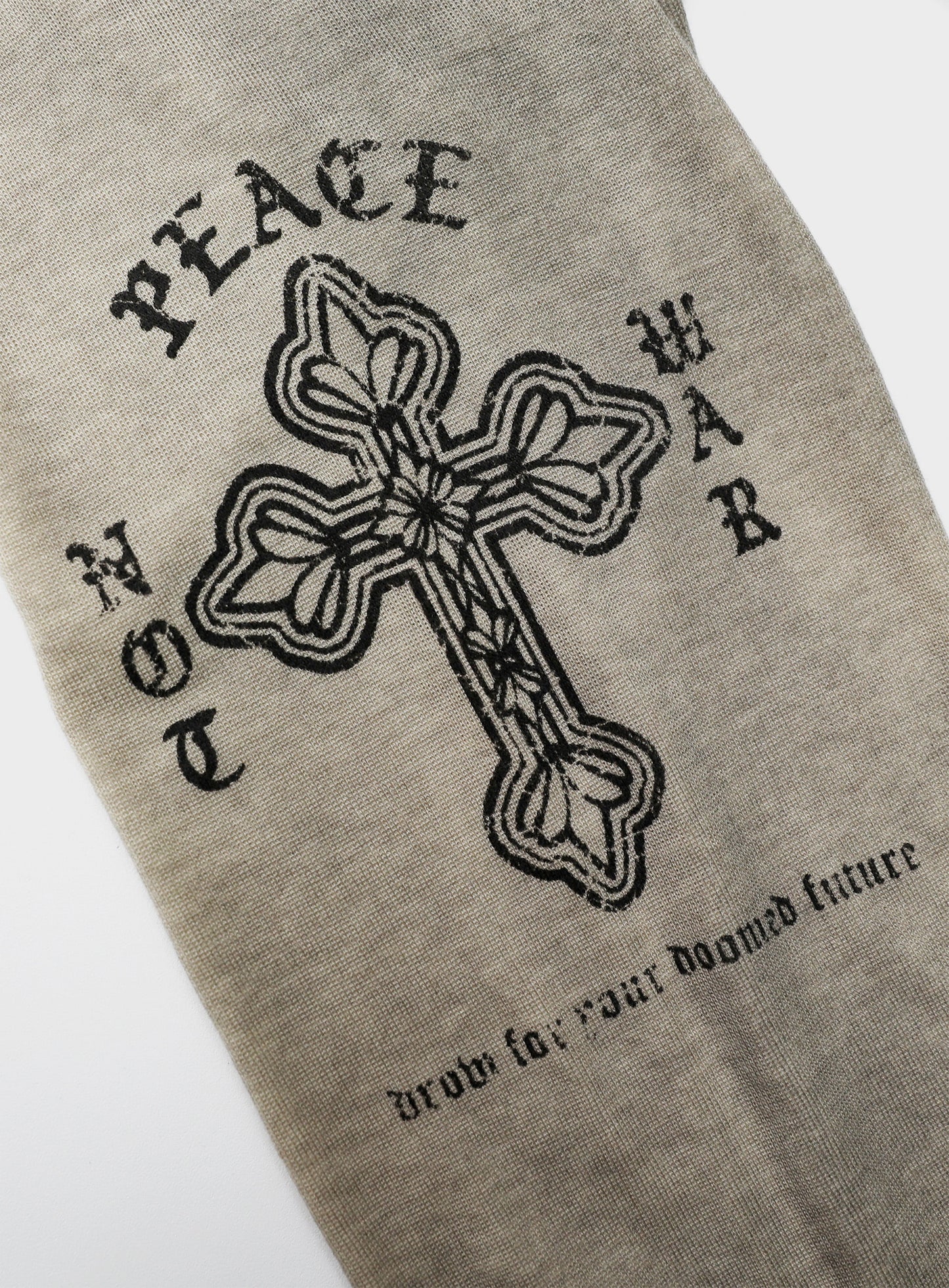 [w-tee26-071] Peace Not War Slim Long Sleeve T-Shirt - Dusty Beige
