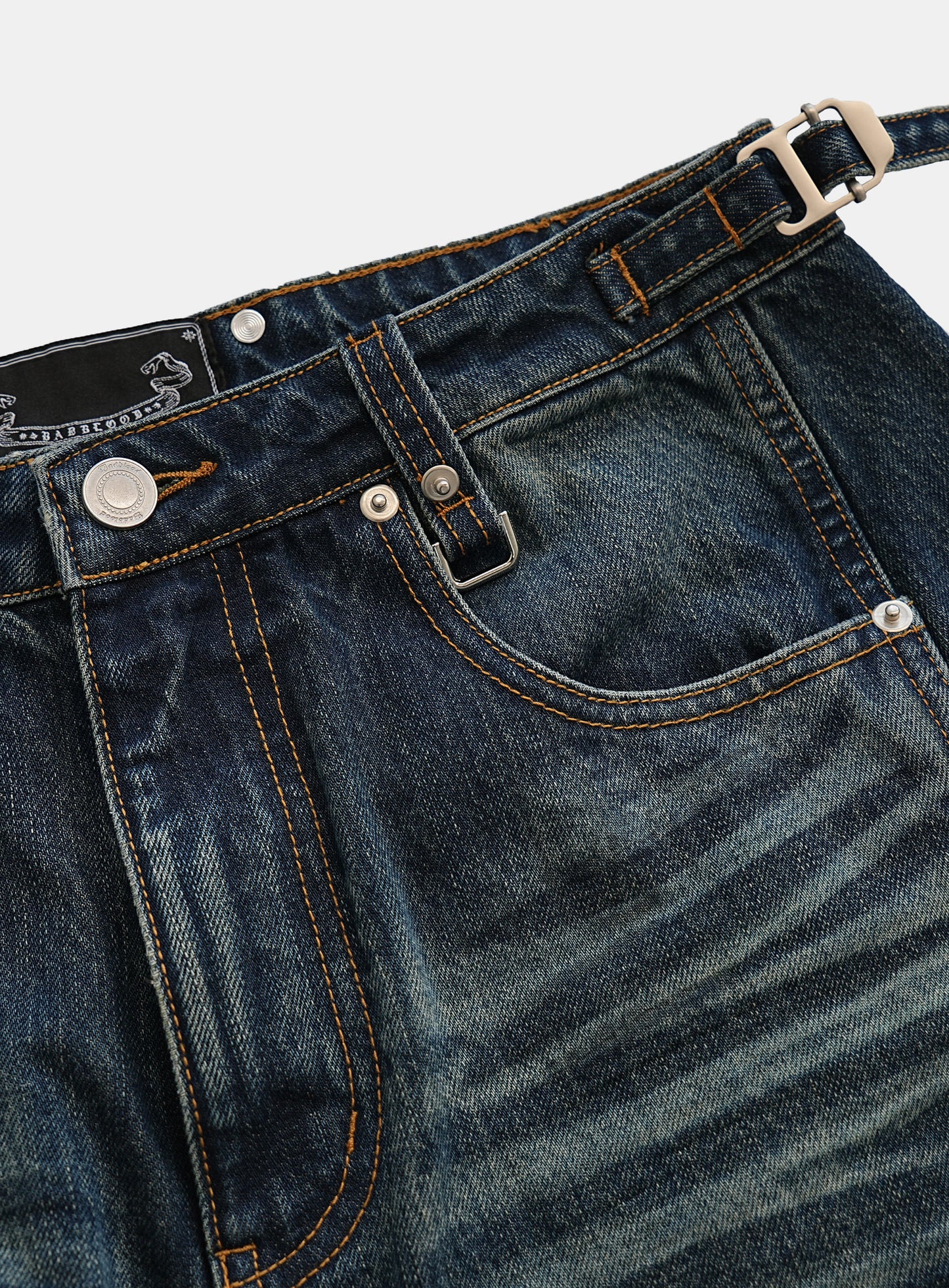 [w-pts26-010] Star-Studded Barrel Jeans - Mid Blue