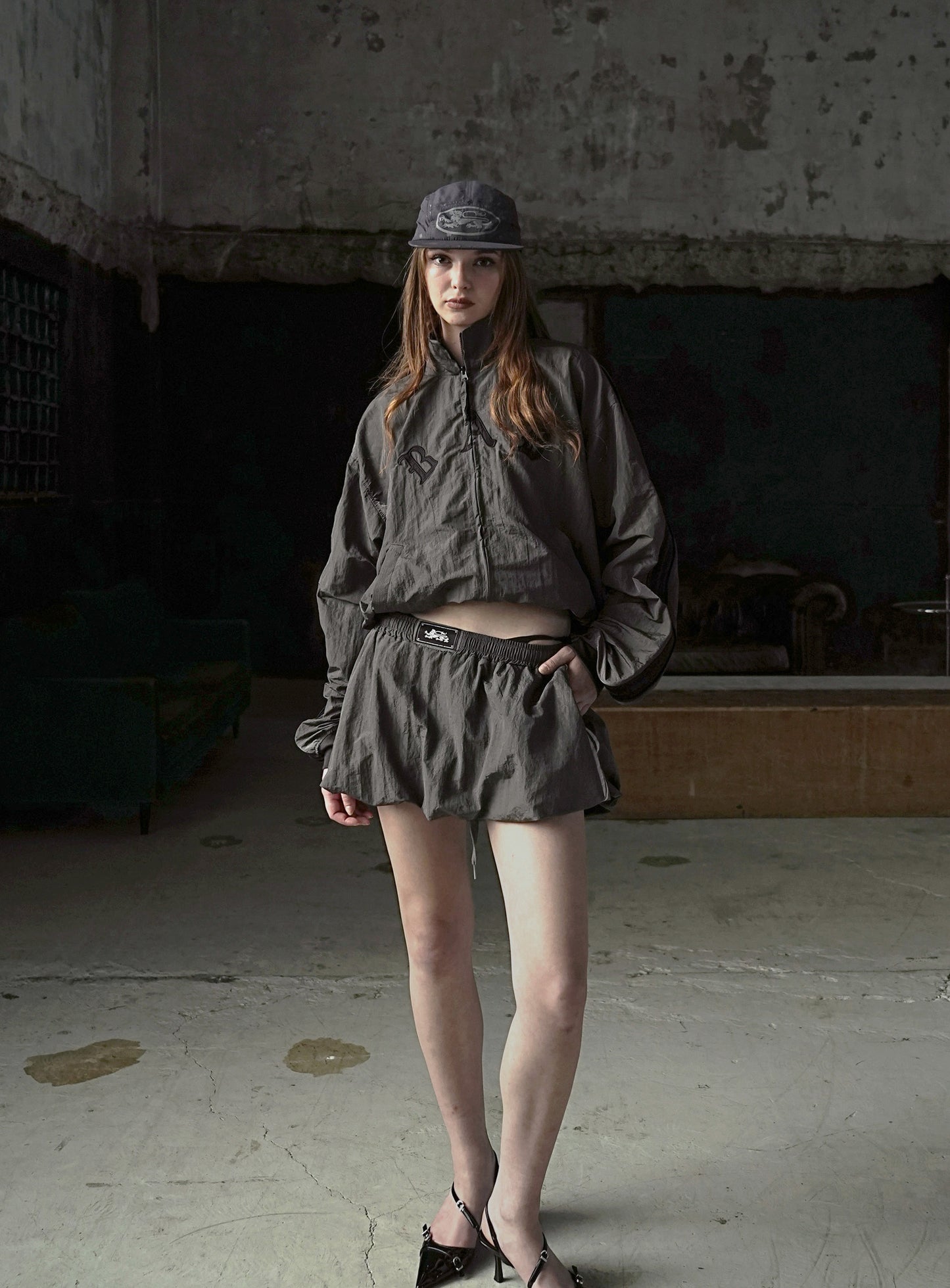 Dark Billy Nylon Balloon Mini Skirt - Charcoal Brown
