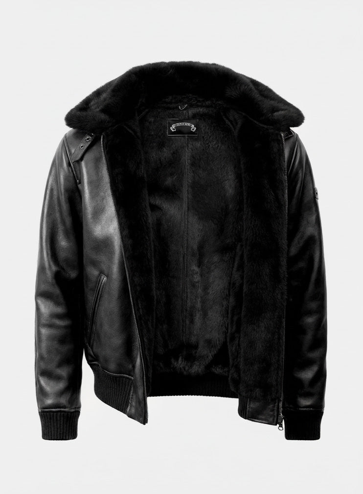 [w-jkt25-064] Viper21 Shearling Mustang Bomber Jacket - Washed Black