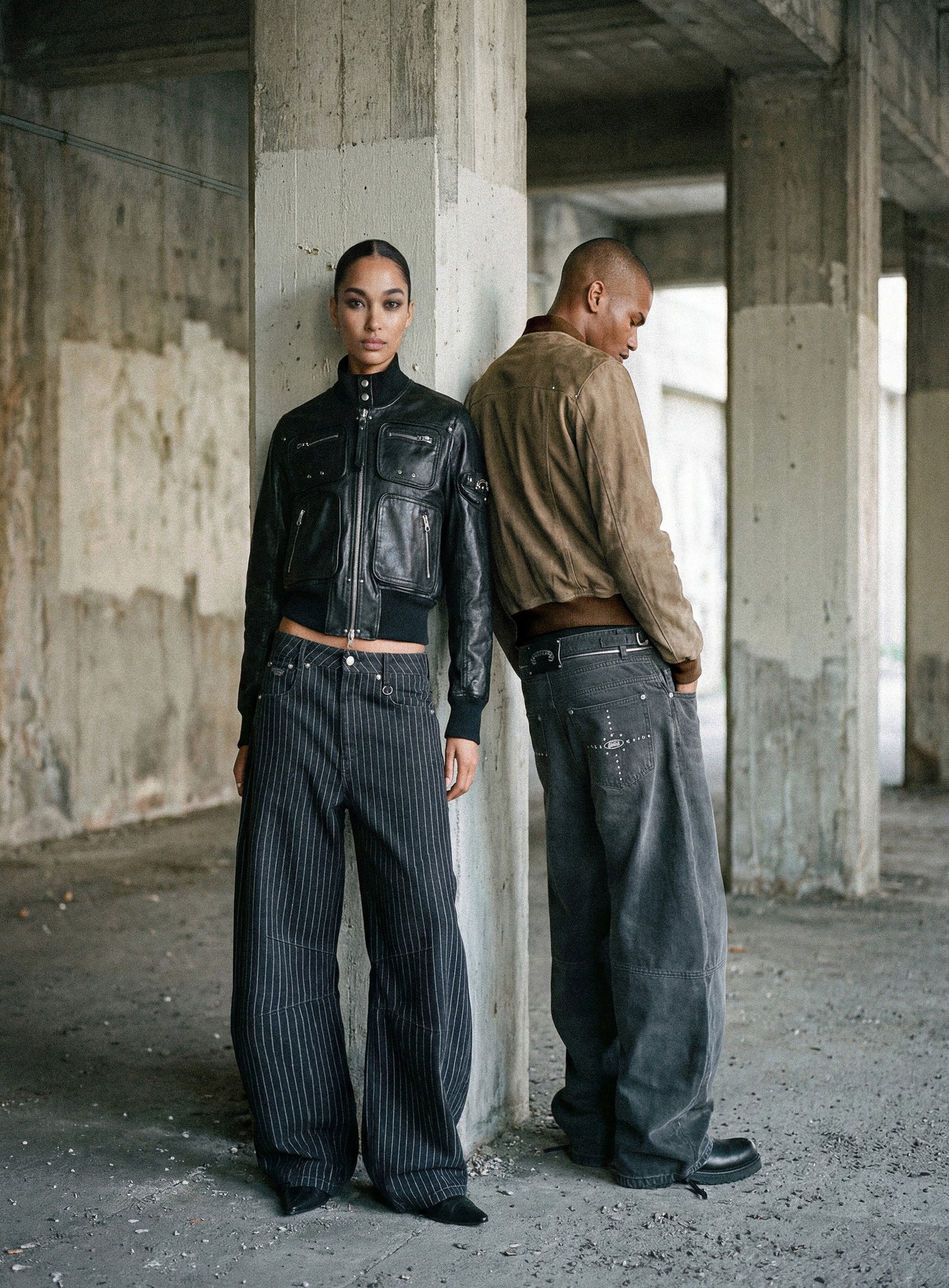 [w-pts25-117] Star Studded Convex Pants - Dusty Black