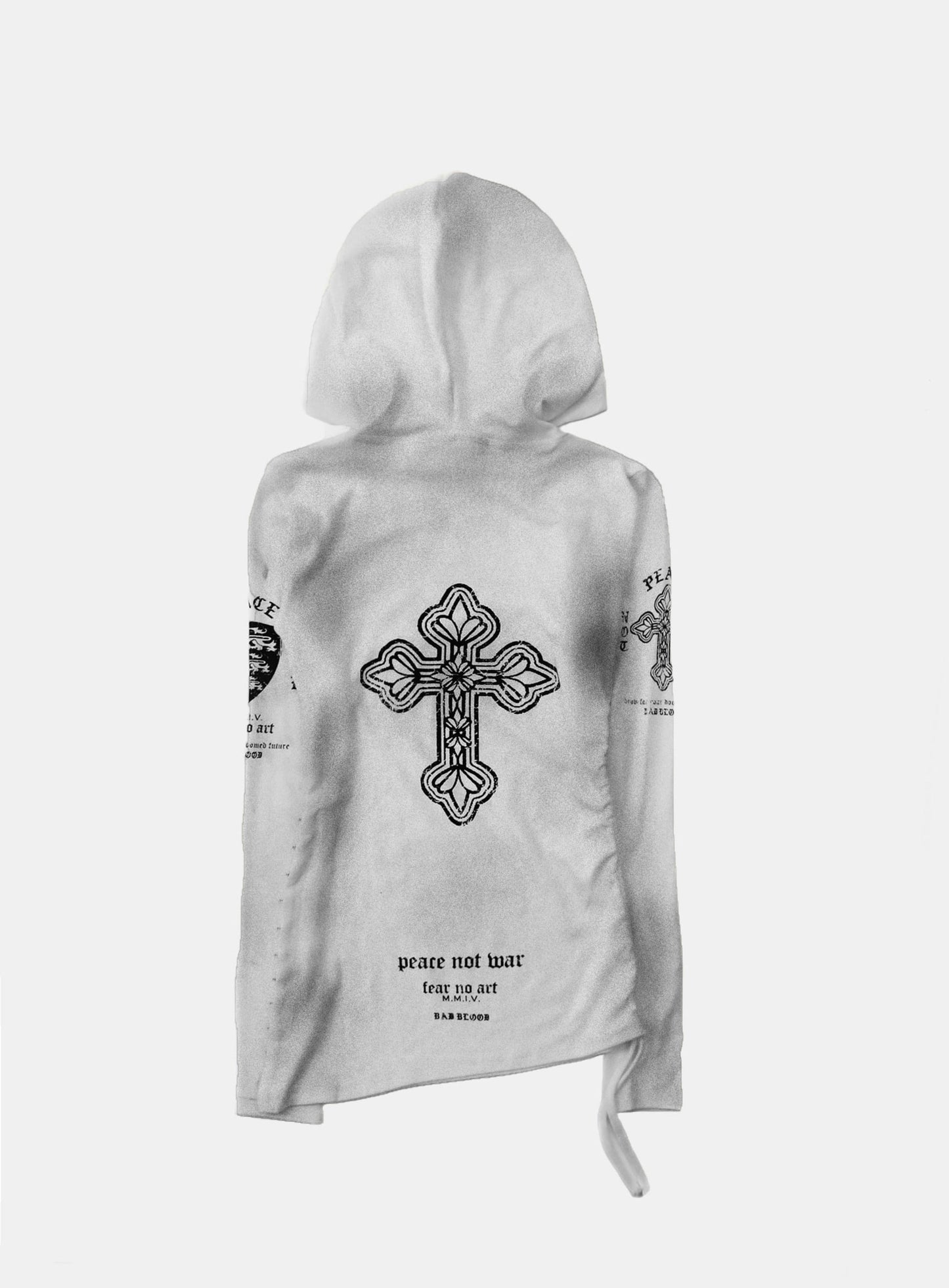 [w-hde25-086] PEACE NOT WAR Slim Cutout Hoodie - White