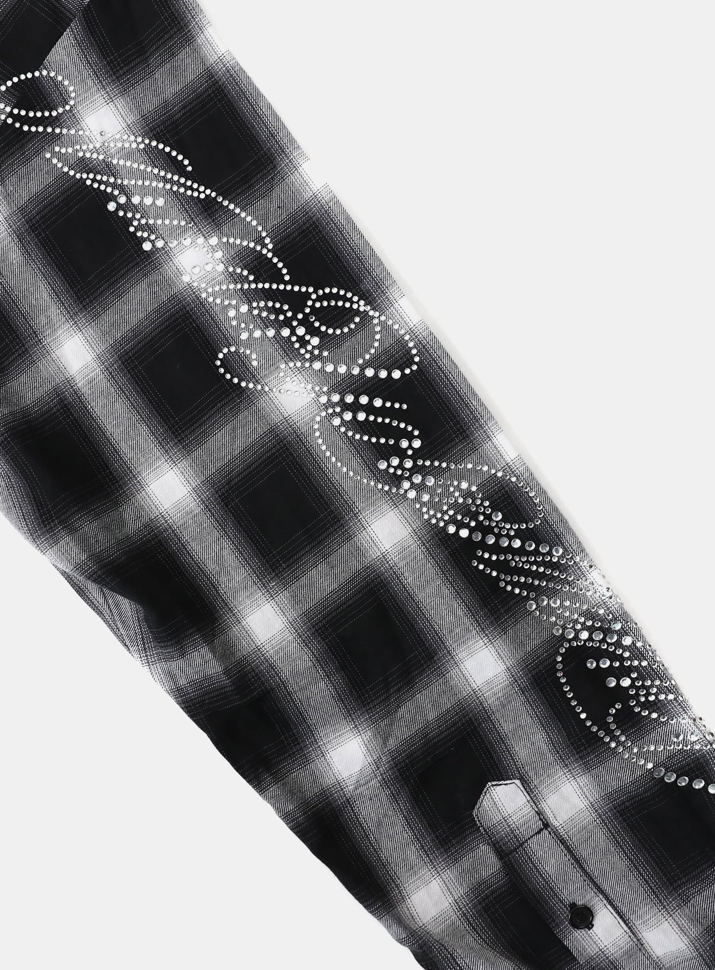 [w-sht25-017] Dark Classic MYM Rhinestone Shirt - White Check