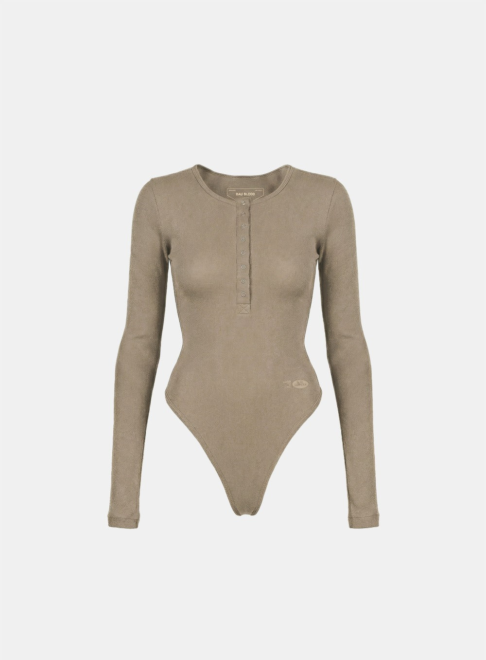[w-jst26-001] BS Cotton Jersey Henley Neck Bodysuit - Tobacco