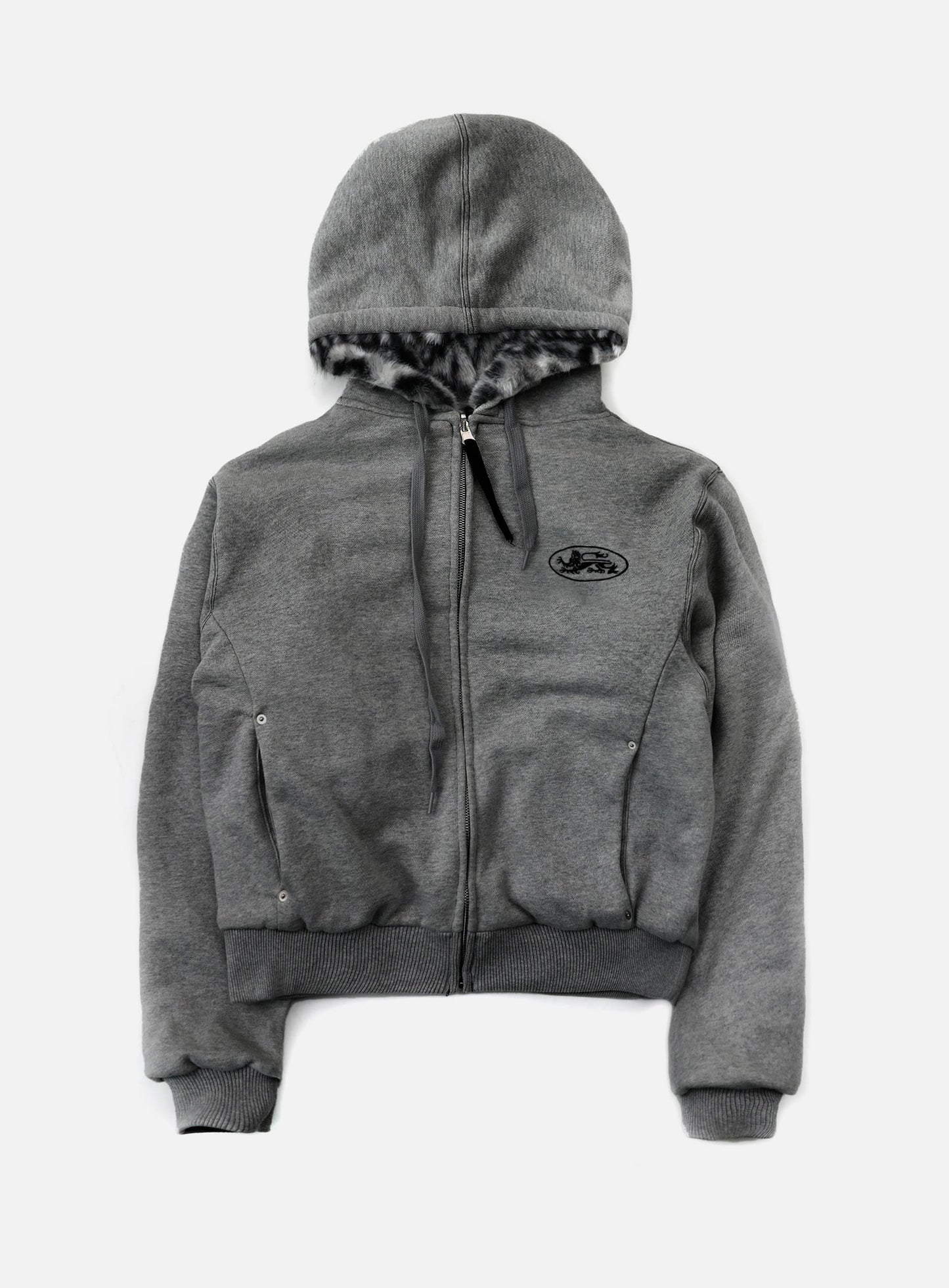 Mystic11 Reversible Fur Hooded Jacket - Grey/White Leopard