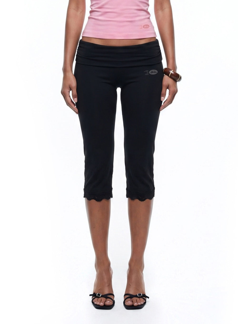 [w-srt26-037] Everyday Lace Capri Pants - Black