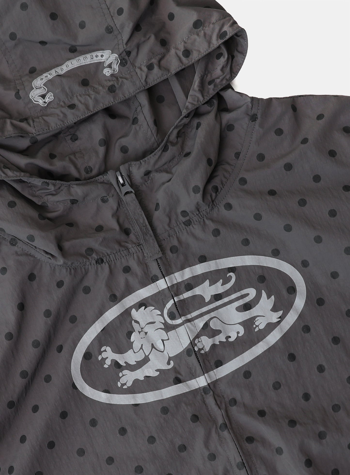 Mystic Nylon Reflective Short Sleeve Hooded Zip-Up - Charcoal Dot